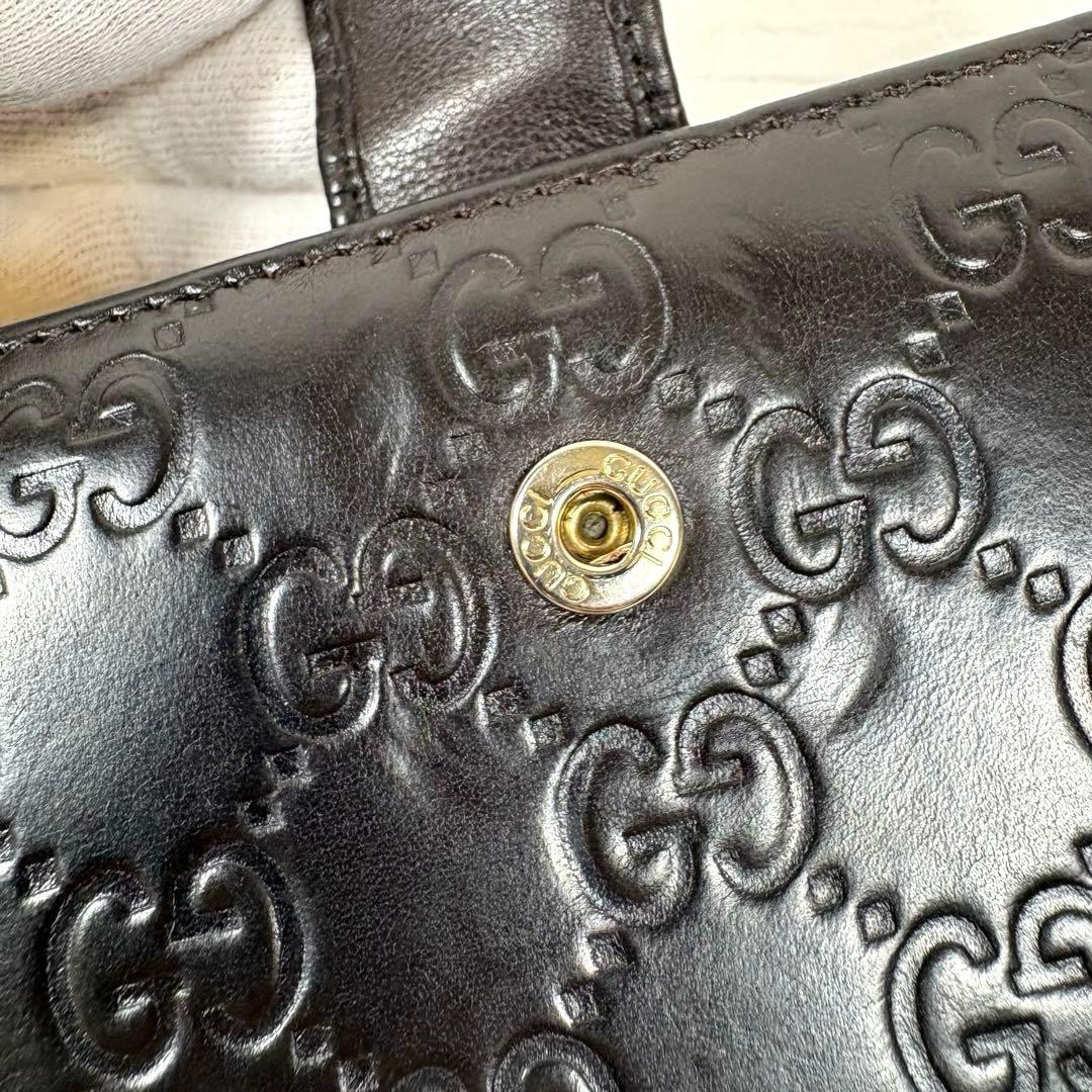 Gucci GUCCI Gucci Shima Long Wallet Logo Plate Dark Brown