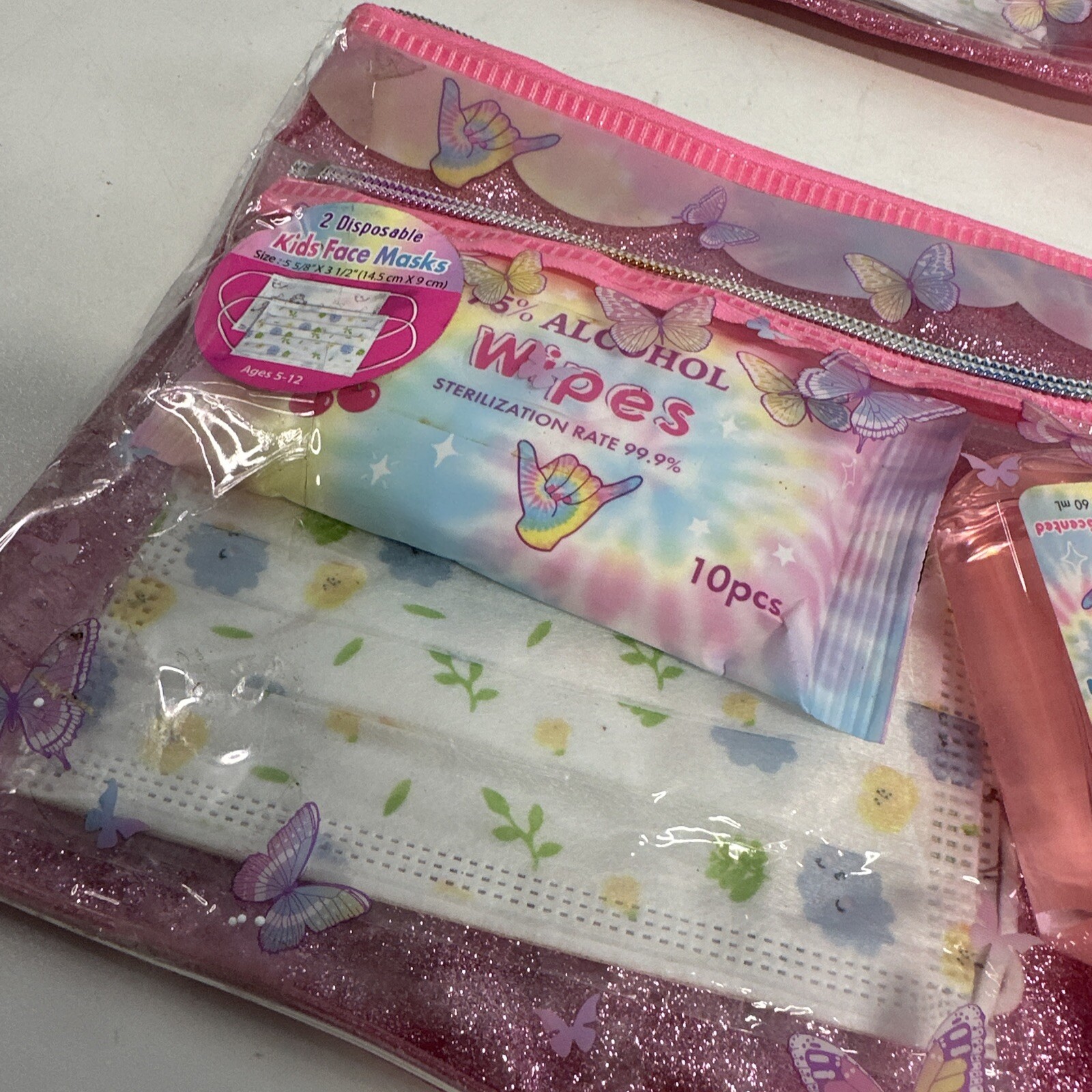 2-PACK Pink Pouches with Hand Wipes, Hand Wash, Face Masks Ages 5-12 Kids Pack