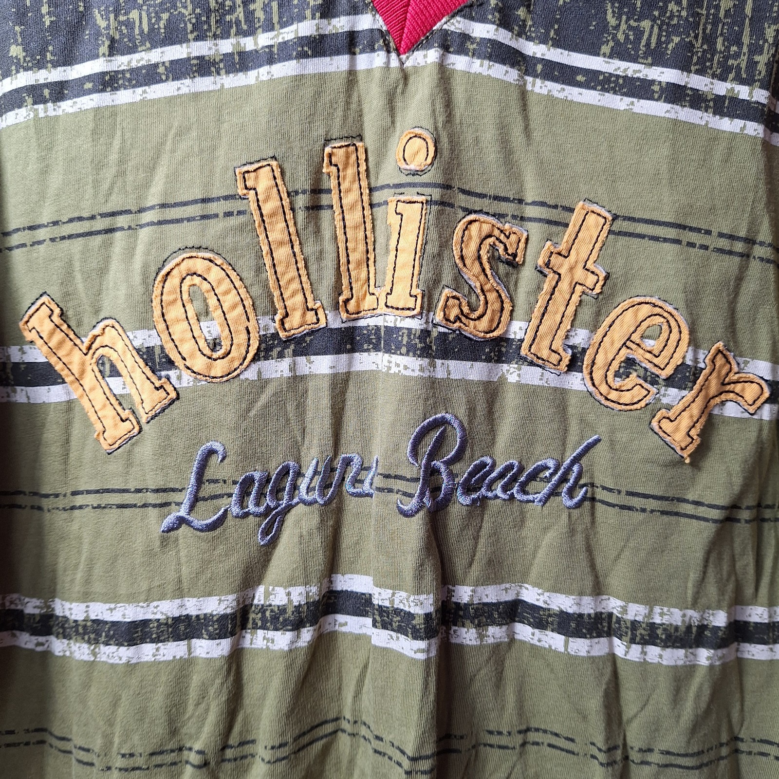 HOLLISTER Laguna Beach “Full Game” Tee Sz M Green Stripe So Cal Surf 90s Y2K GUC