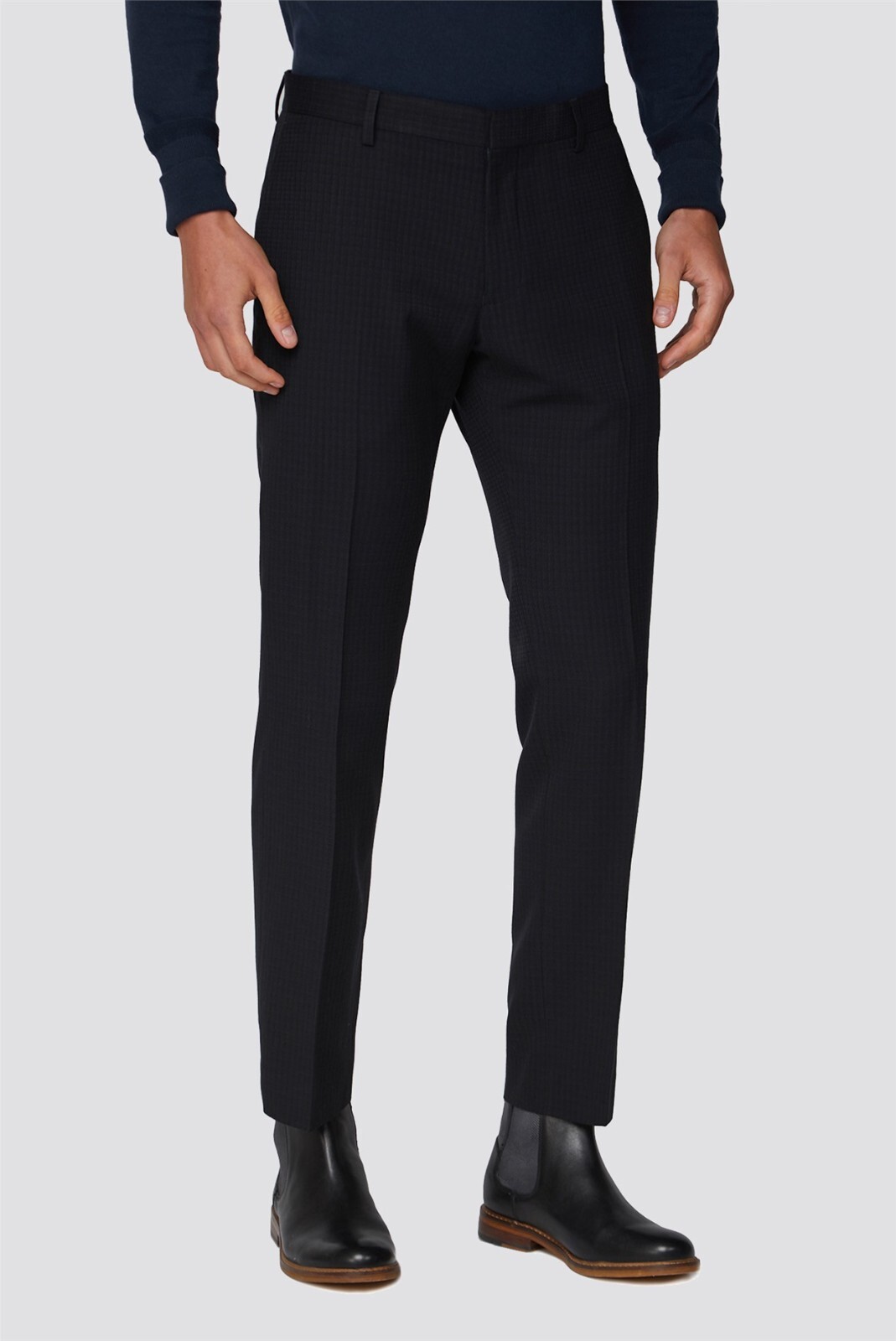 Limehaus Navy Structure Trousers W34 L32 Navy Flat Front Slim Fit Pants RRP £55