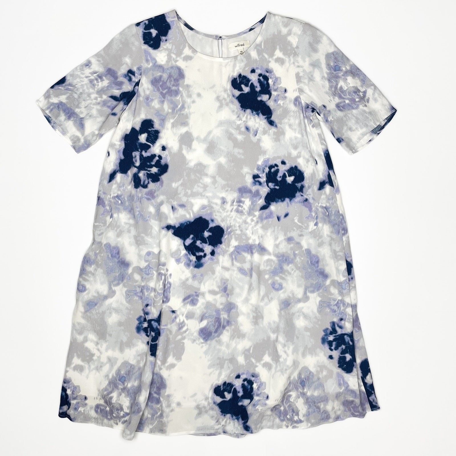 Aritzia Wilfred Tie Dye Blue White Short Sleeve Crepe T-Shirt Tunic Dress XXS