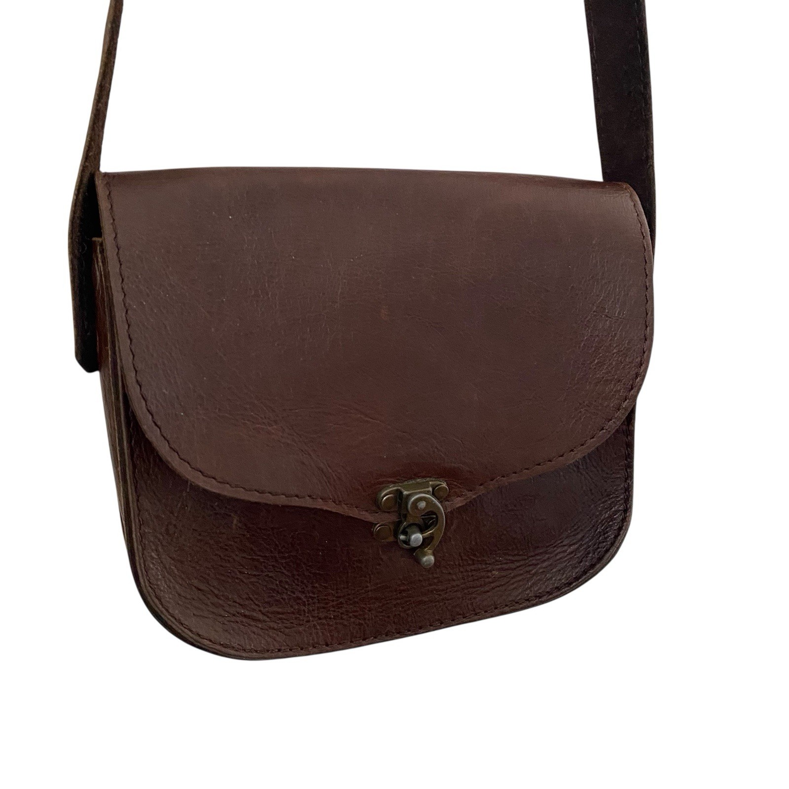 Brown Saddle Leather Vintage Raw Suede Lined Source Unknown Crossbody Bag