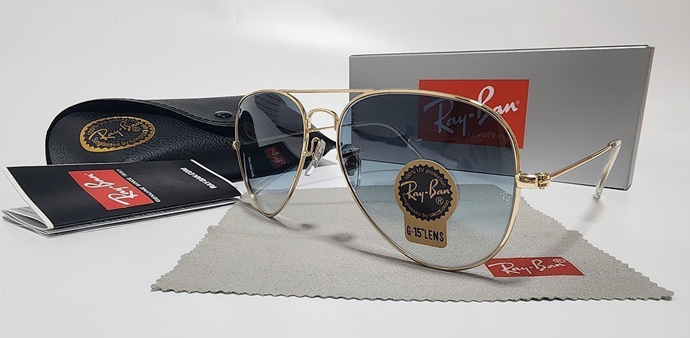 New Ray-Ban RB3025 Aviator Pilot Sunglasses Gold Frame Gradient Blue Lens 58mm