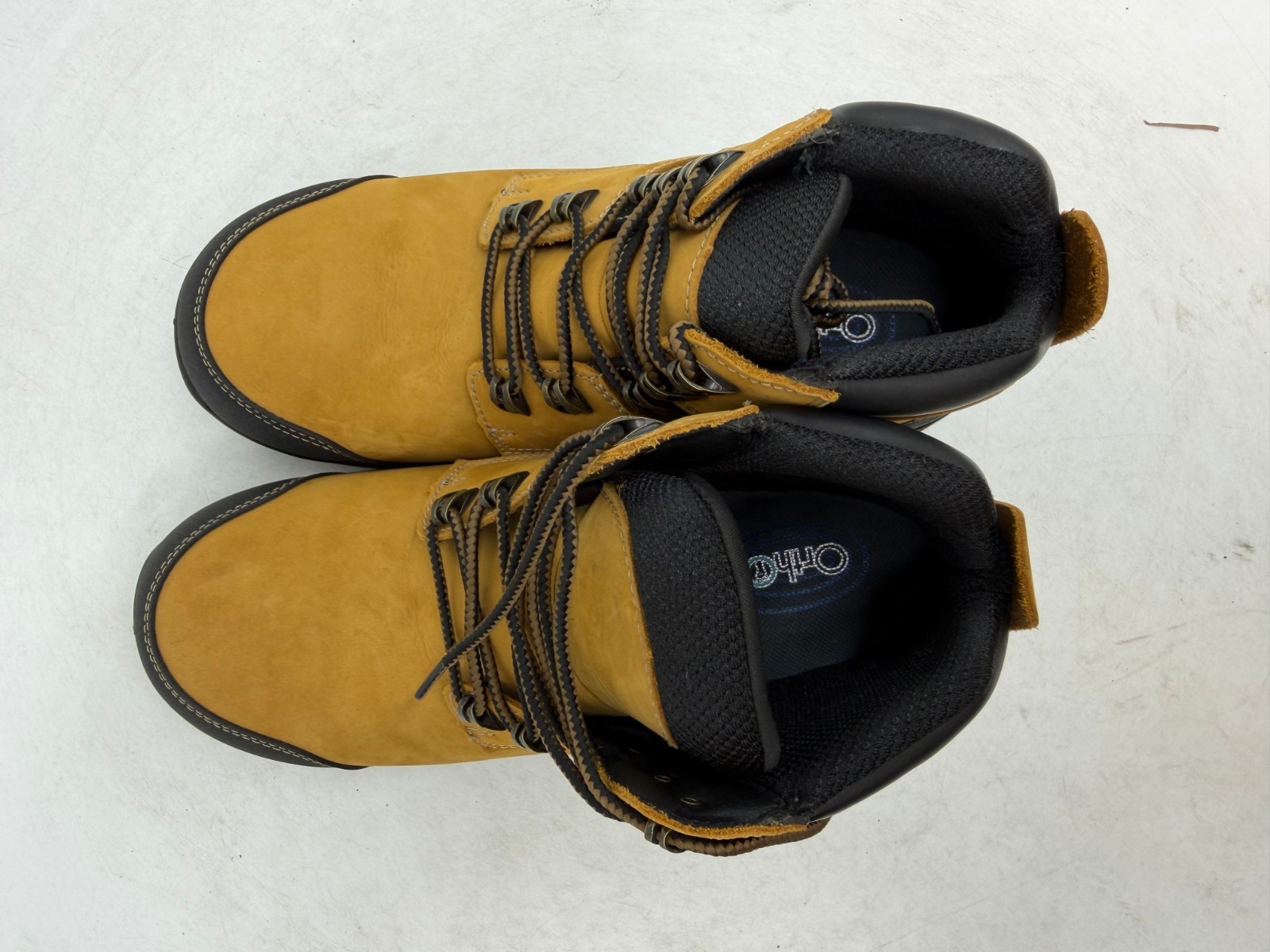 Orthofeet Granite Work Boots Men’s Mustard Black Leather Waterproof – 10 WIDE