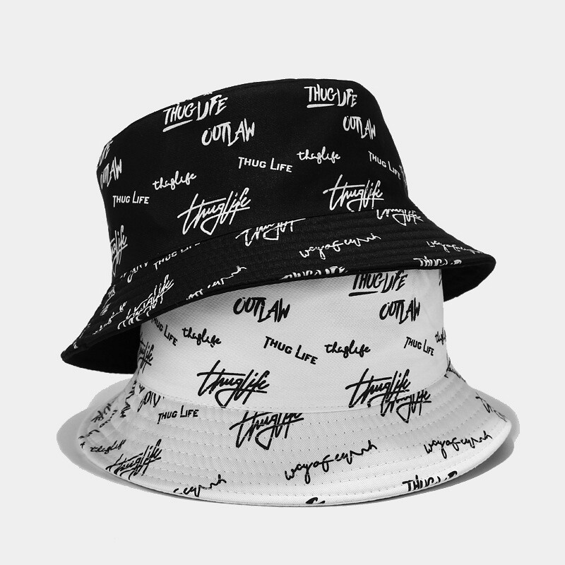 Graffiti Letter Bucket Hat Cap Double-sided Fisherman’s Cap Men Women Cotton