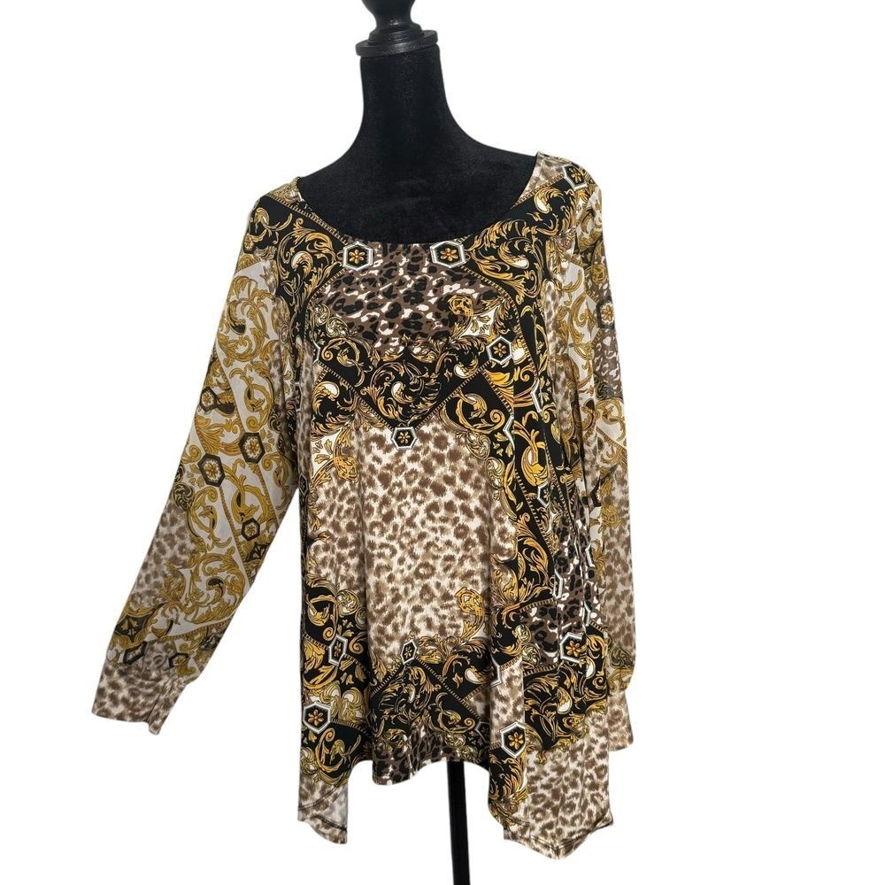 Alfani Gold Baroque Top 0X Leopard Print Mob Wife Dark Luxe Maximalist Chic