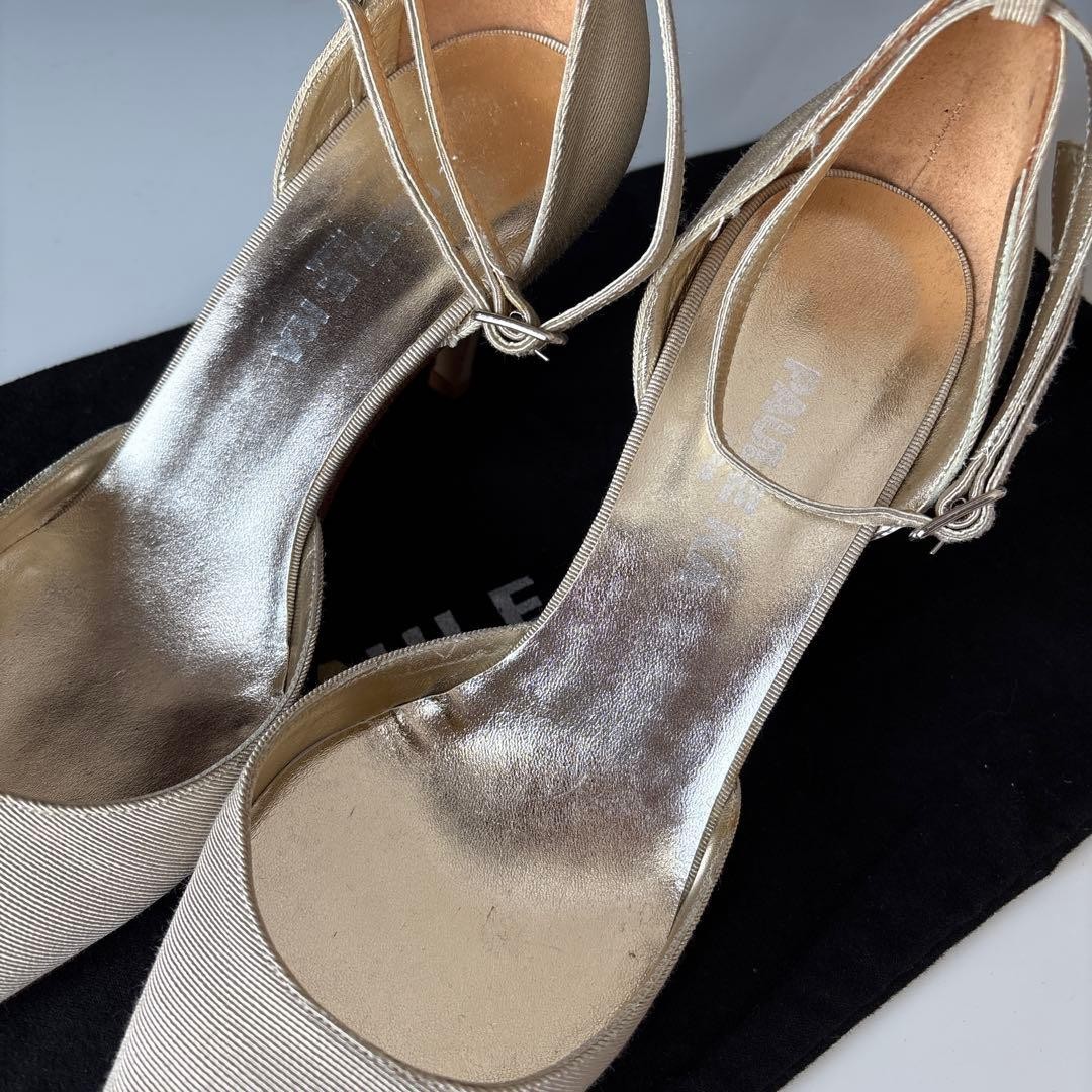 PAULE KA Beige Pointed Toe Ankle Strap Pumps 37.5 24cm 7.5cm Heel