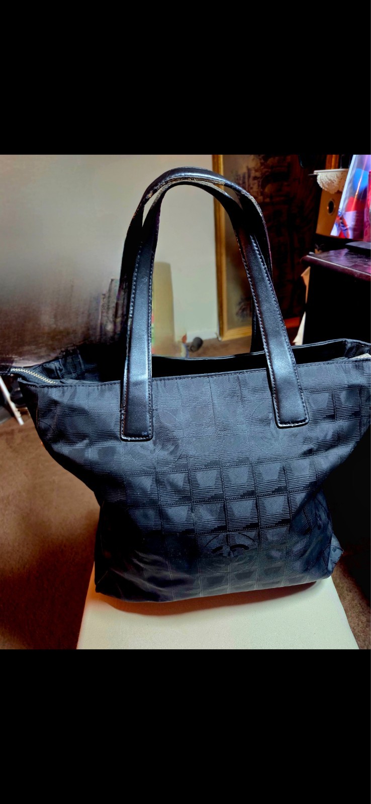 Chanel Travel Line Tote Bag Black Leather Authentic Women’s Fashion