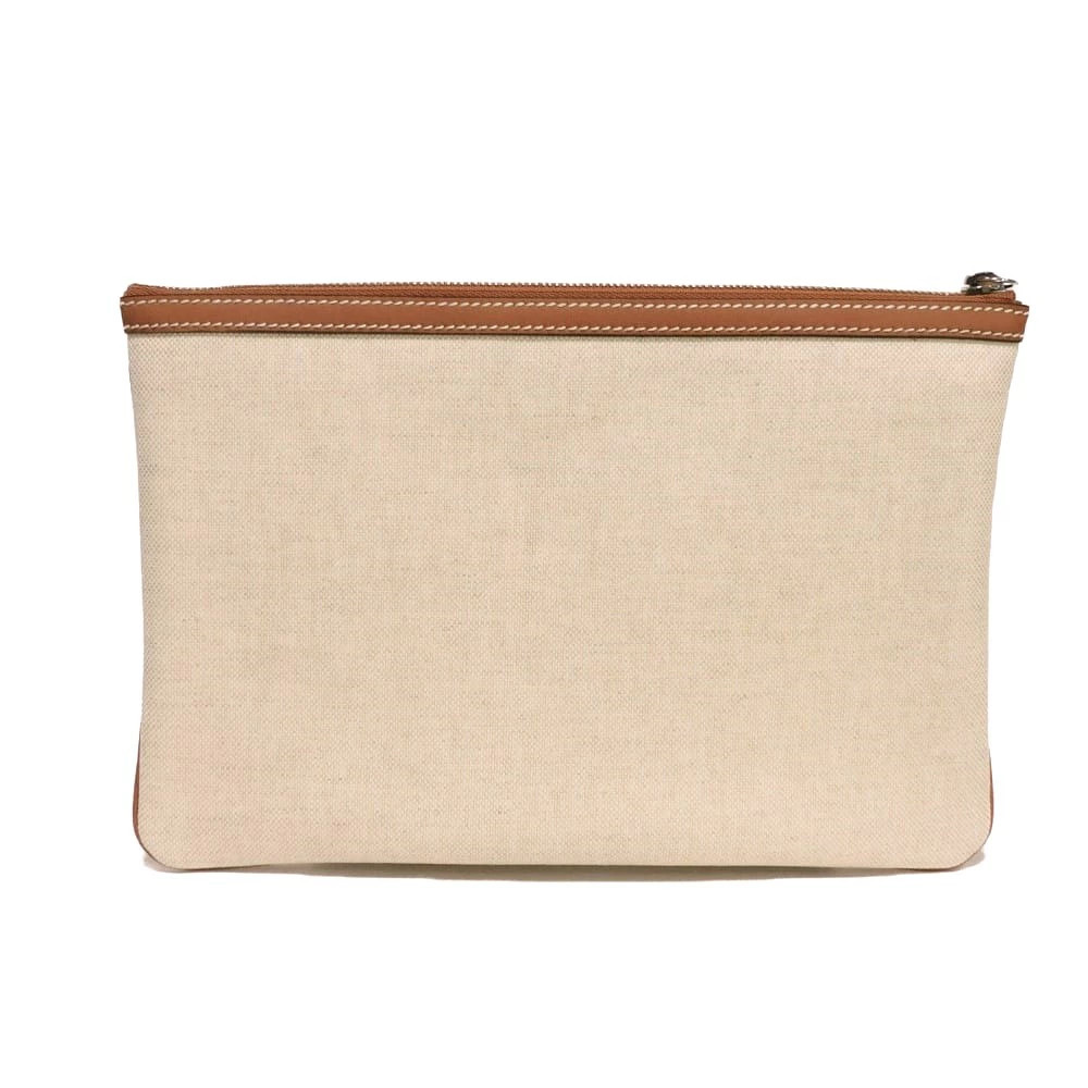 Gucci Clutch Bag Logo Print Pouch Canvas Brown GG Supreme Cotton Linen Natural