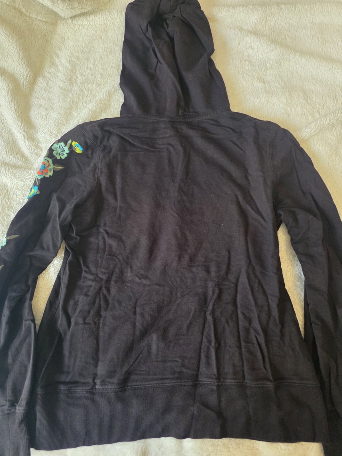 INC International Concepts L Black Floral Embroidered Zip Hoodie