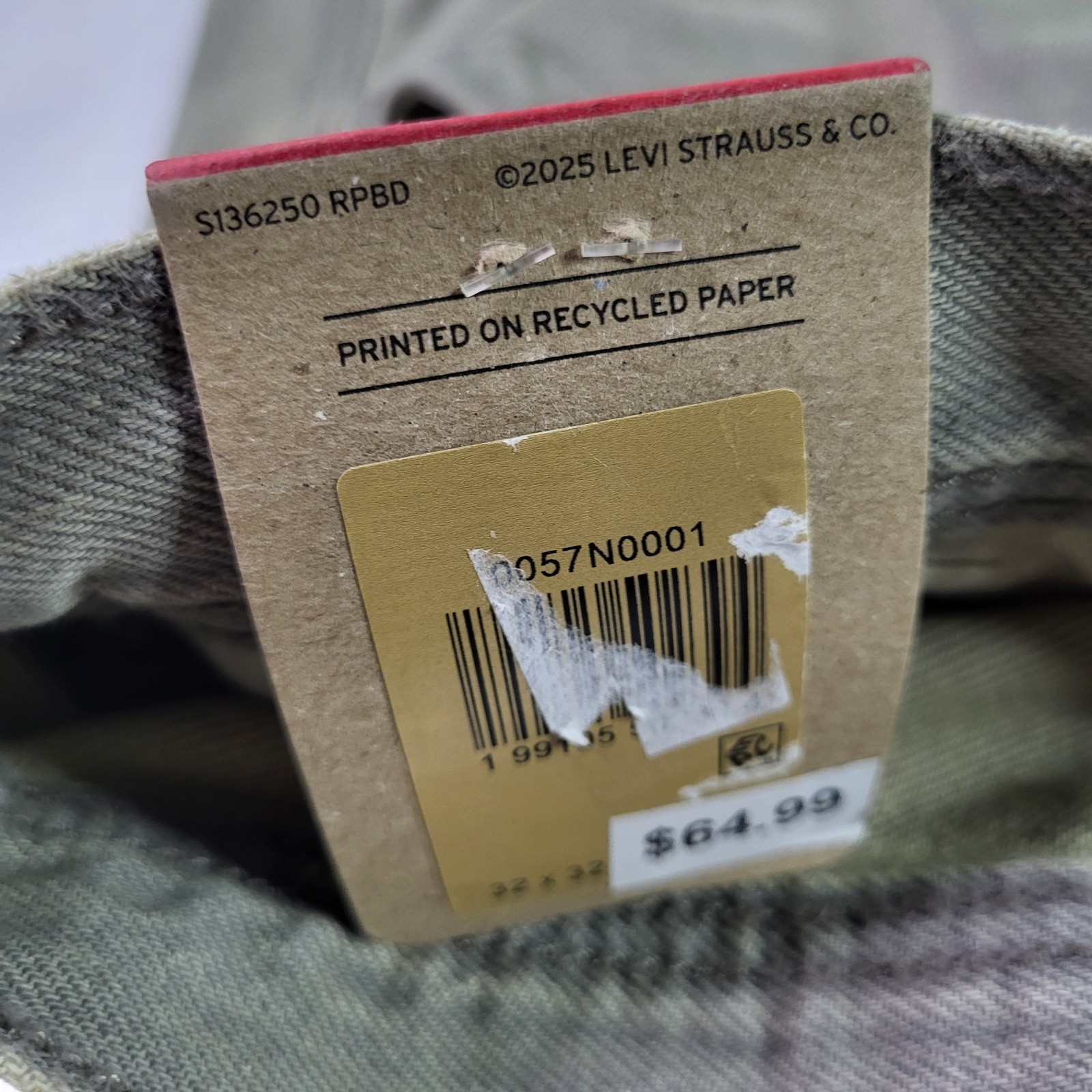 Levi’s 578 Baggy Fit Cargo Jeans 32×32 Mens Light Gray New With Tags Denim