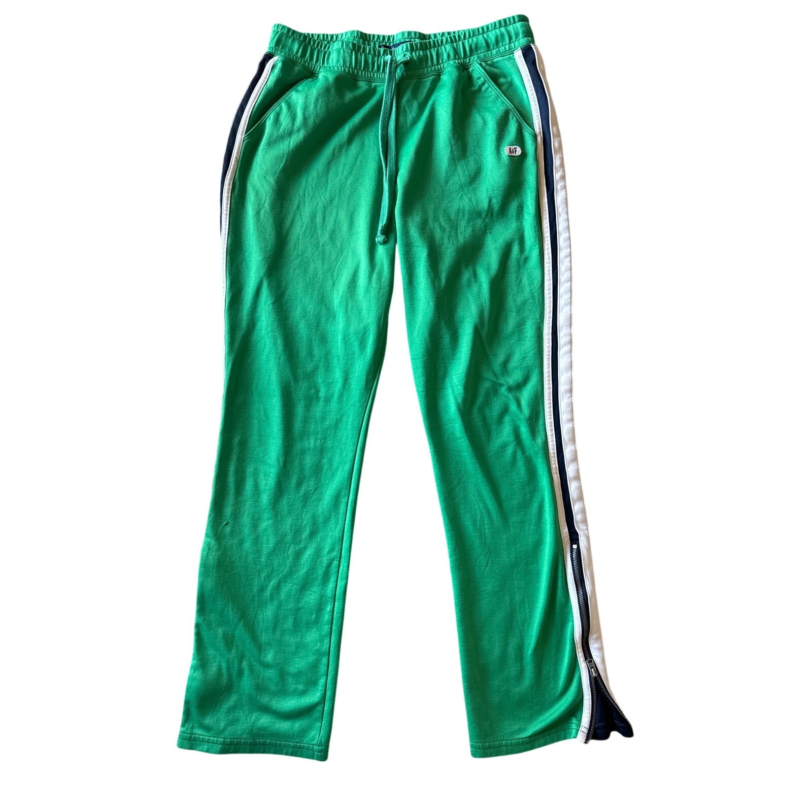 Abercrombie & Fitch Green Nylon Poly Blend Blue White Striped L Track Pants