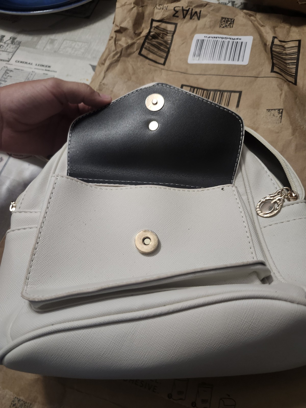 Ihayner White Backpack Purse Bow Accent Gold Hardware Adjustable Straps Pockets
