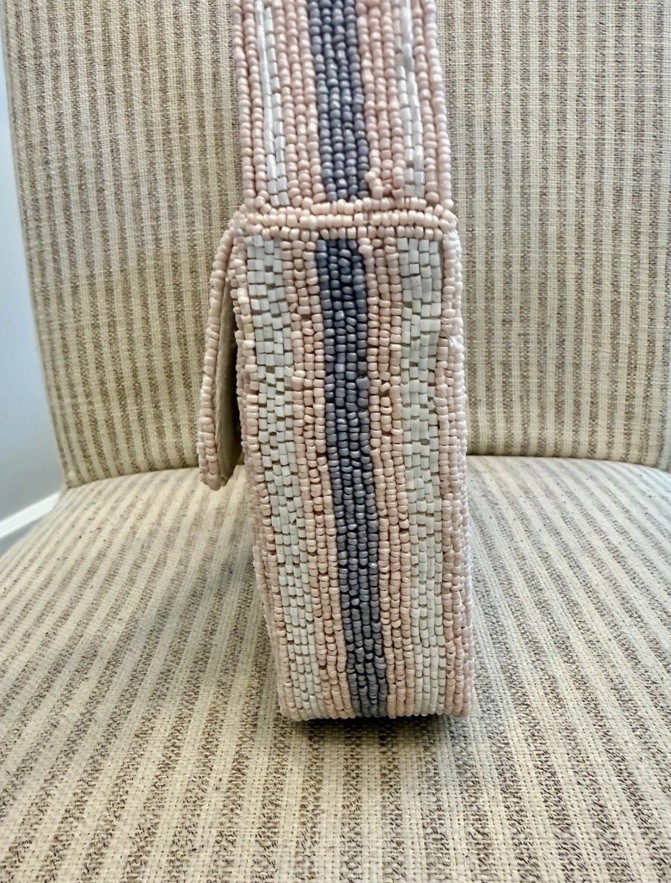 Handcrafted In India Pink Flower Rose Beaded Bag With Charm Viral NWT