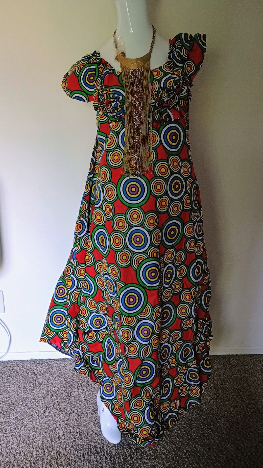 Women’s Multicolor Geometric Maxi Dress Long Length Short Sleeve One Size