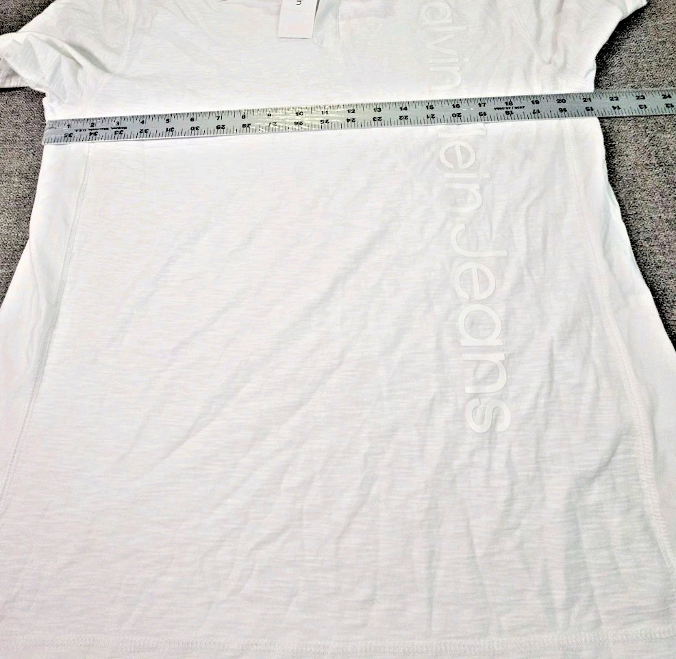 Calvin Klein V-Neck Spell Out Cotton Polo Brilliant White Mens Large