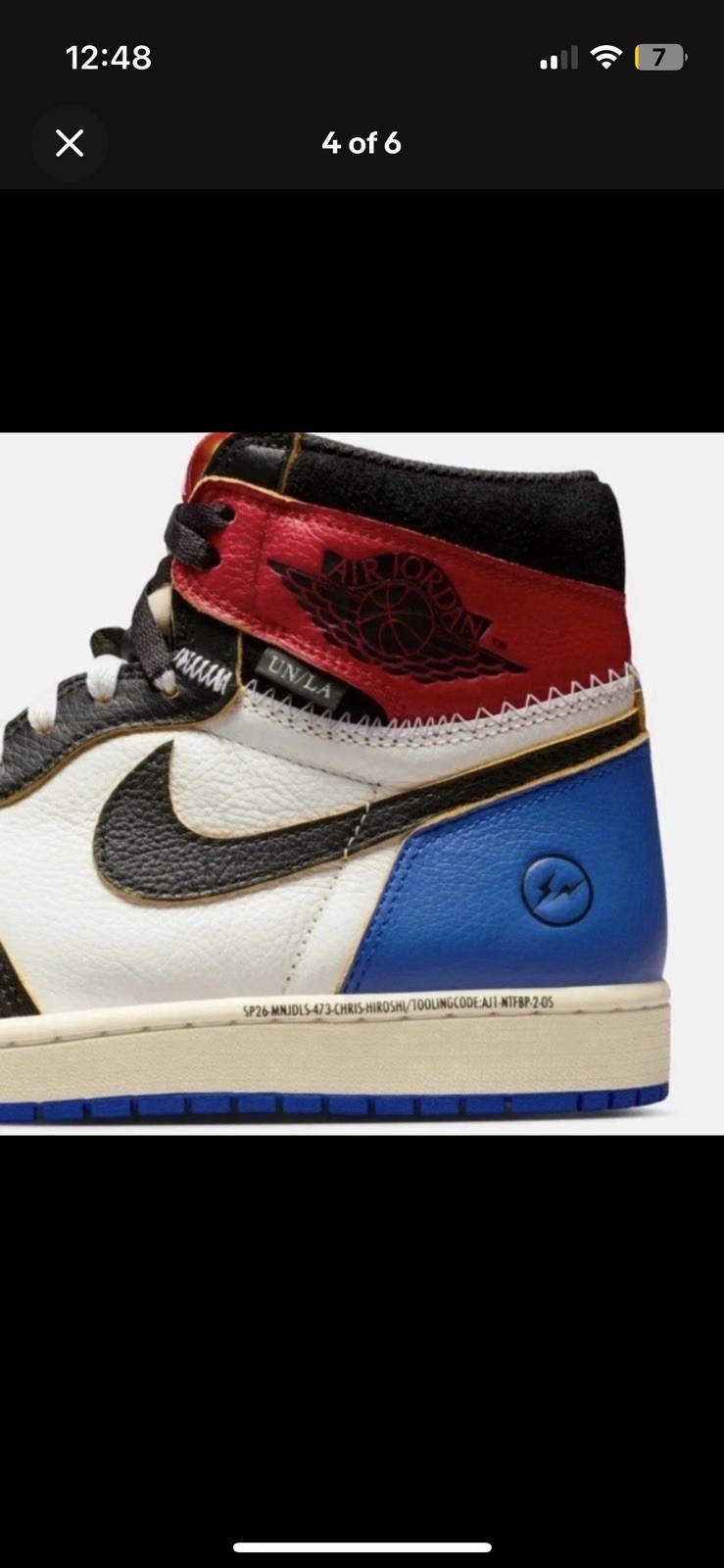 Air Jordan 1 High OG SP FRAGMENT × UNION LA VARSITY RED SPORT ROYAL Size 10.5