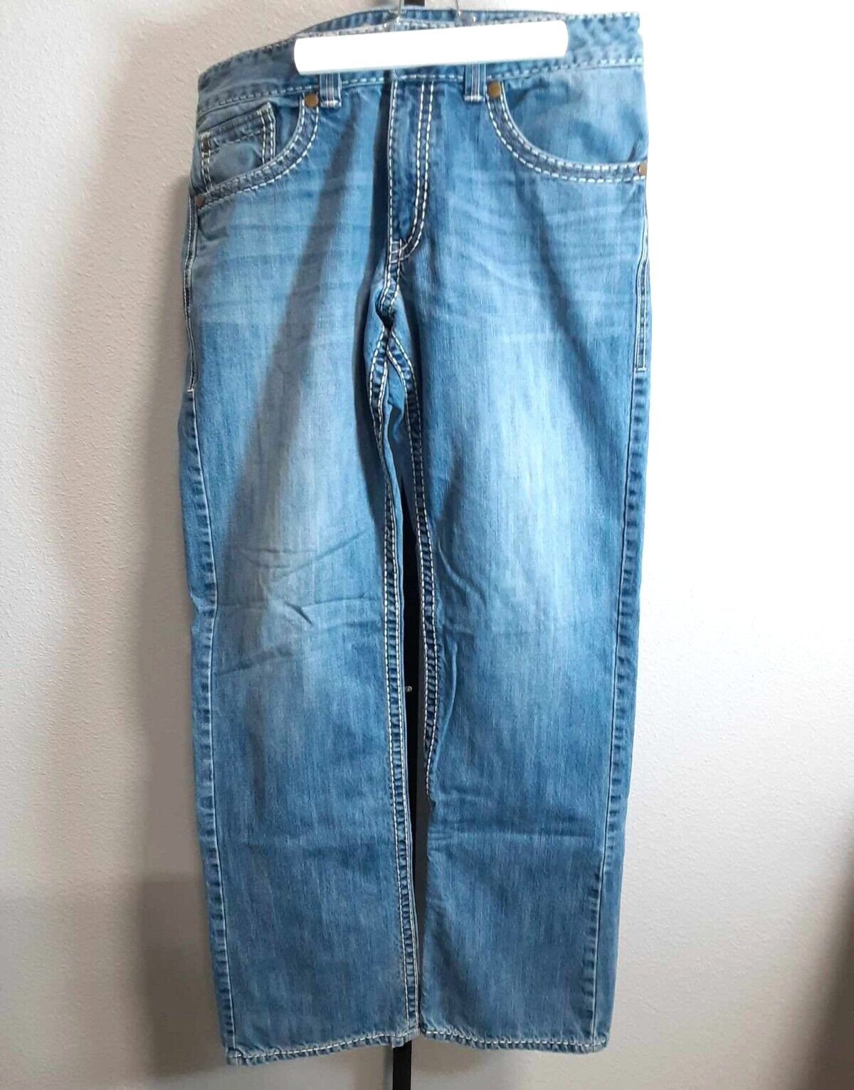 Rock 47 Denim by Wrangler Relaxed Mens Jeans Western Size 34×36 Light Wash