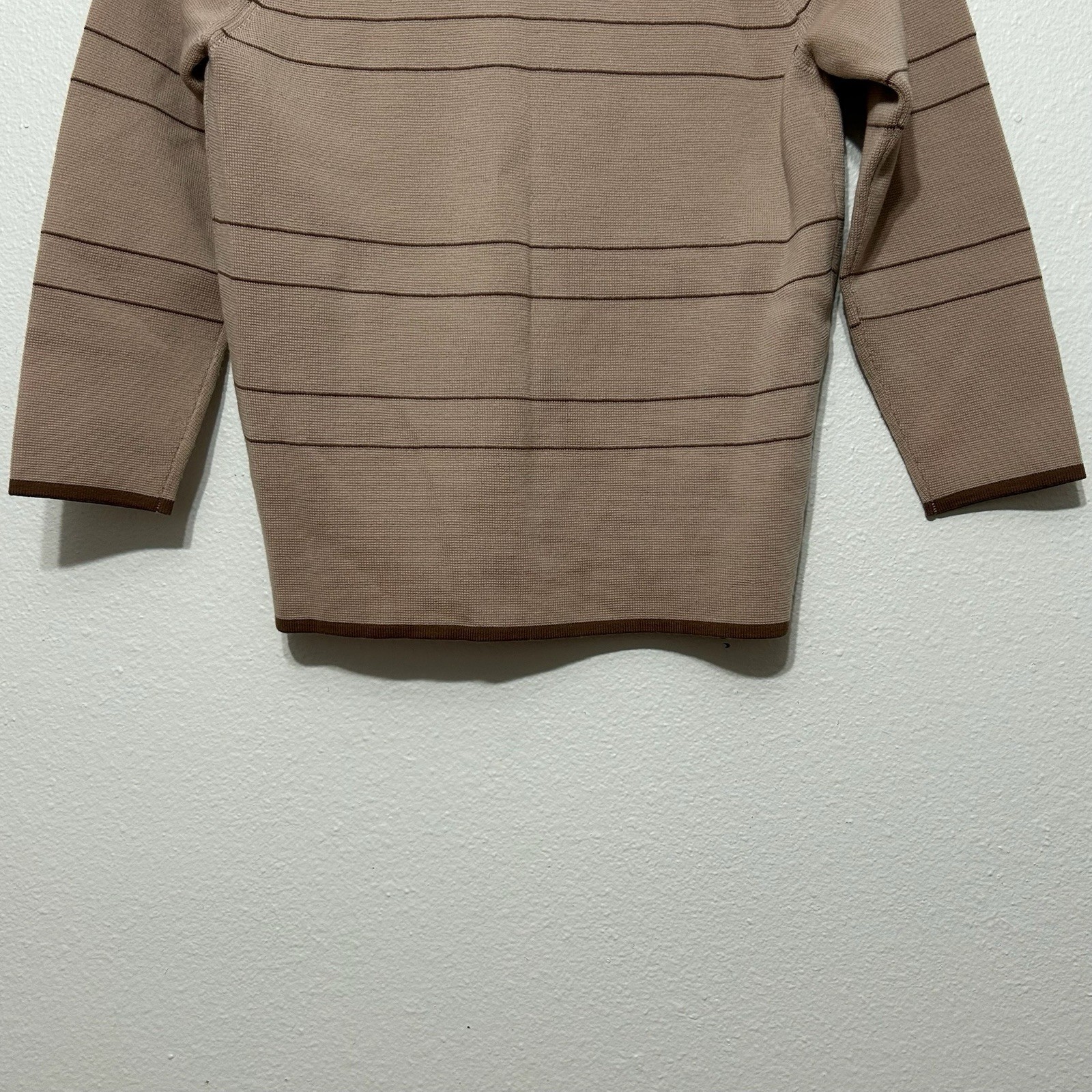 Fully Fashioned Tan & Brown 100% Wool Button Up Cardigan Womens Size 10
