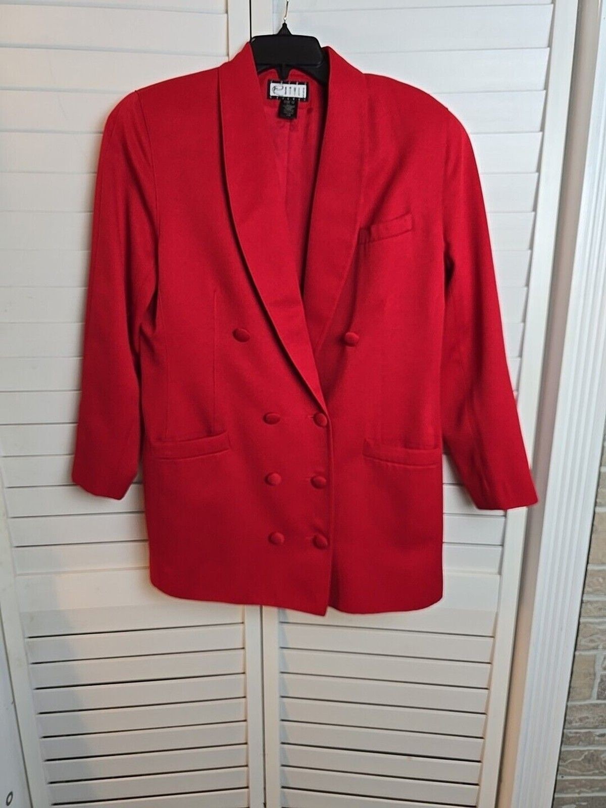 E Style Jacket Ladies Red 8 button design DBB Blazer Size 12 Front Pockets Wrap
