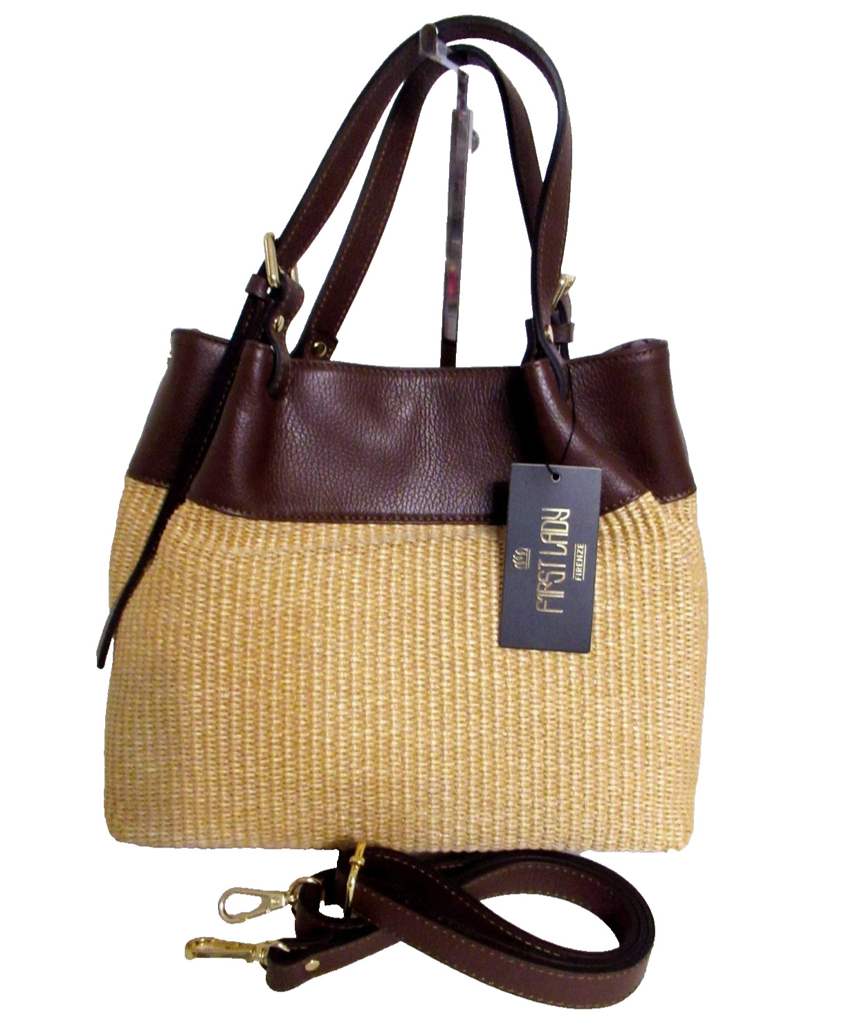 ITALIAN GENUINE RAFFIA & LEATHER TRENDY HANDBAG BAG SATCHEL – MADE IN ITALY