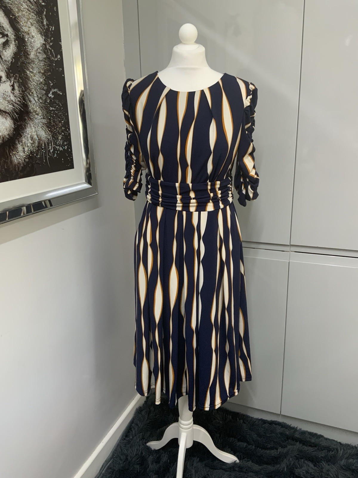 Jolie Moi Dress Size 12 Navy Blue Pattern Pockets See Description