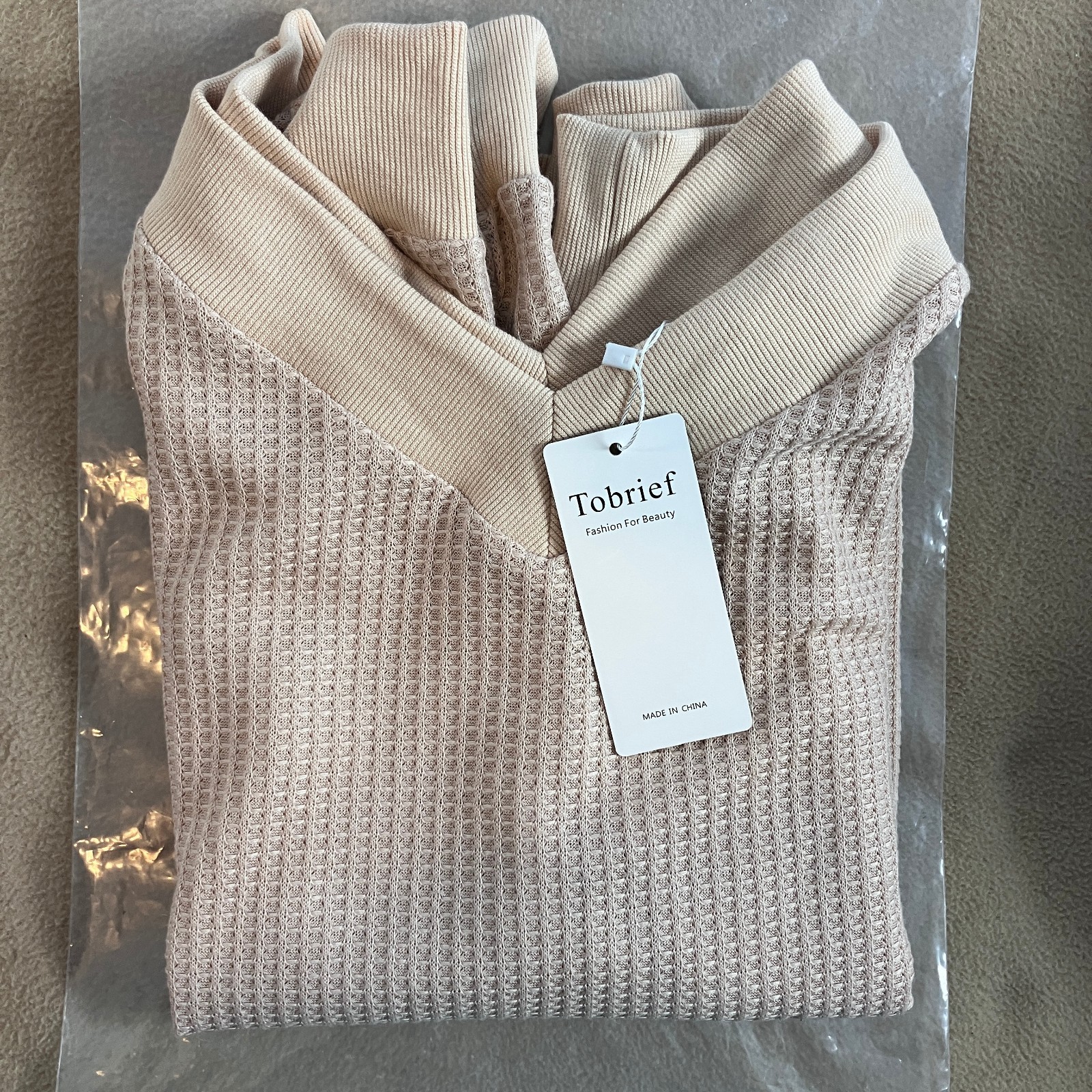 Tobrief Waffle Knit V-Neck Pullover Sweater Women’s Size M Blush NWT