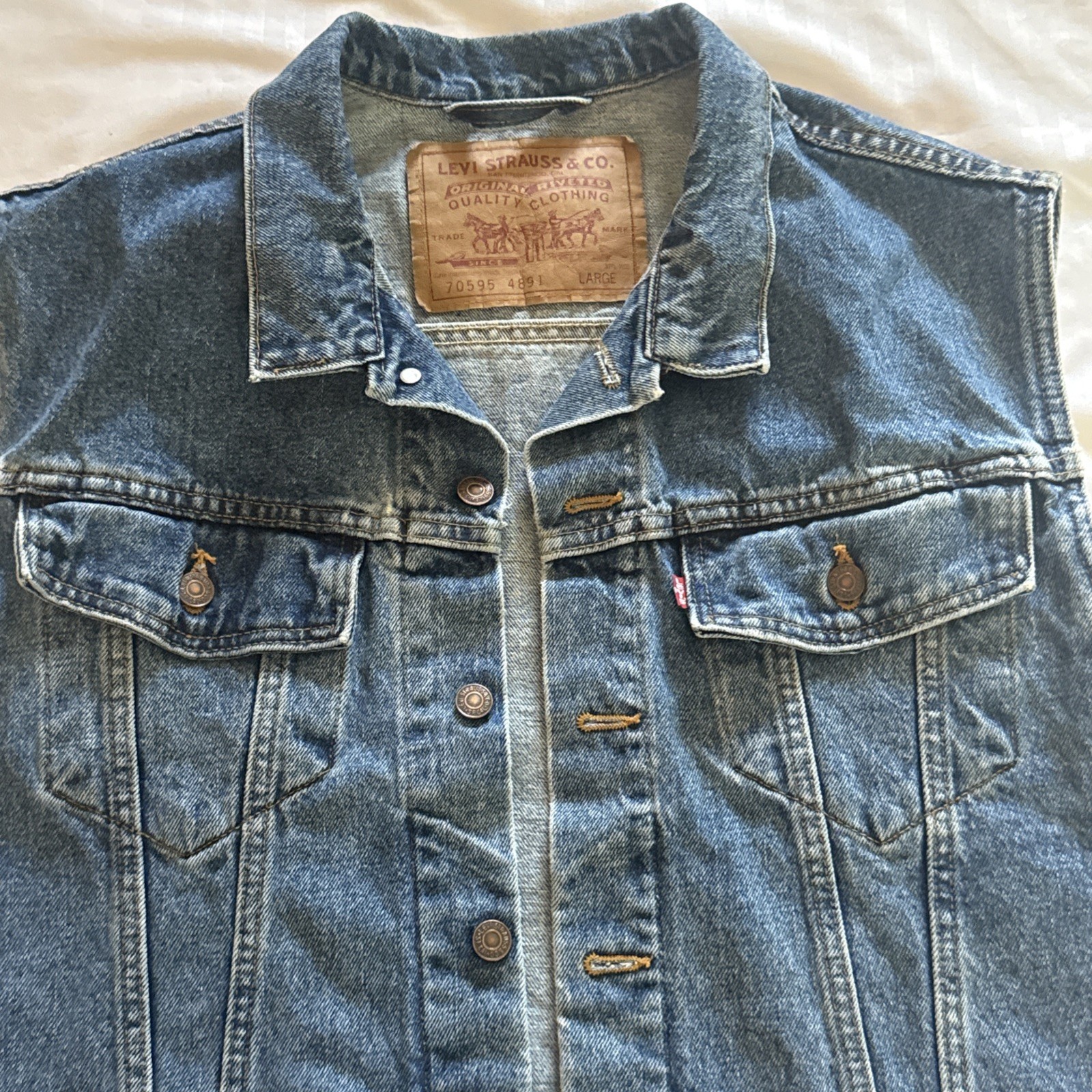 Vintage 93′ Levi’s 70595 4891 Denim Vest Men’s L Trucker Biker USA Made Type 3