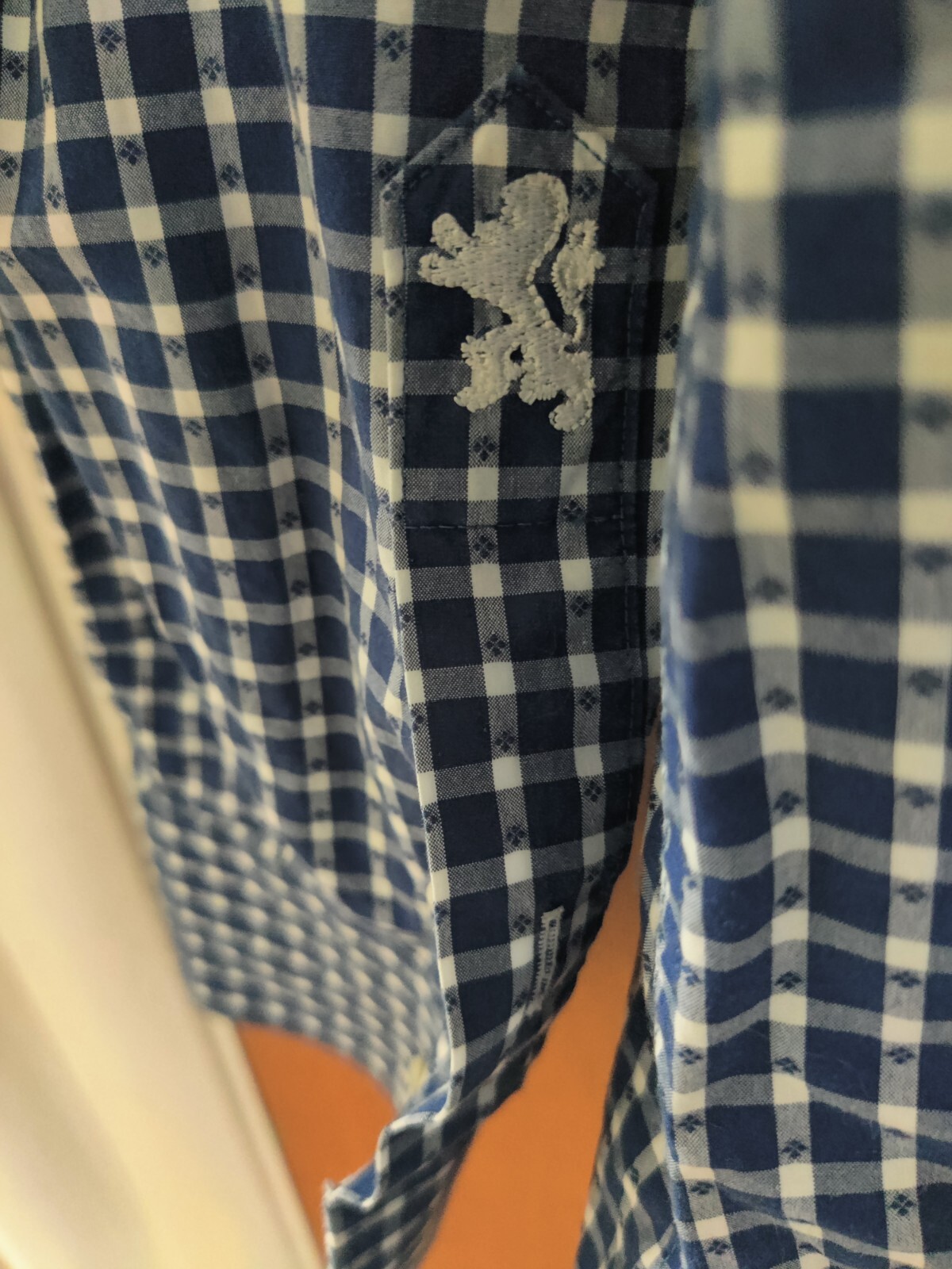 Bugatchi Uomo Barrel Cuff Dress Shirt Mens Sz 17-34/35 Navy And White Plaid Nice