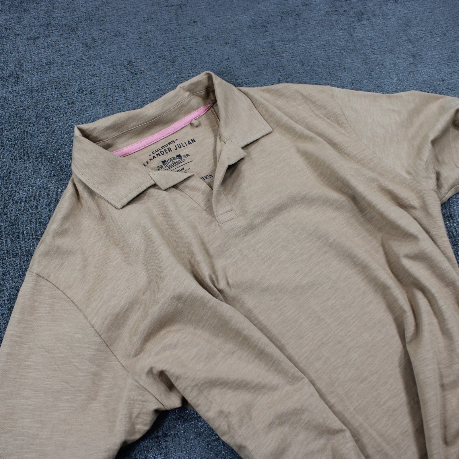 Colours Alexander Julian Mens Tan Organic Cotton Slub Polo Shirt Large Khaki