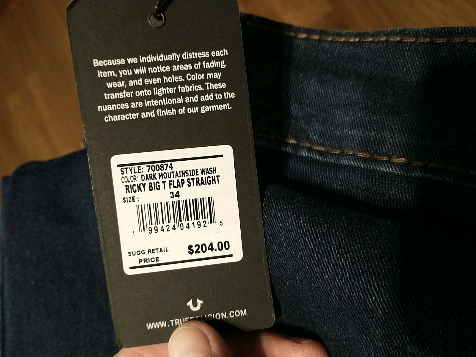True Religion Ricky Relaxed Straight Flap Men’s Jeans Size 34 x 34 Stretch Fit