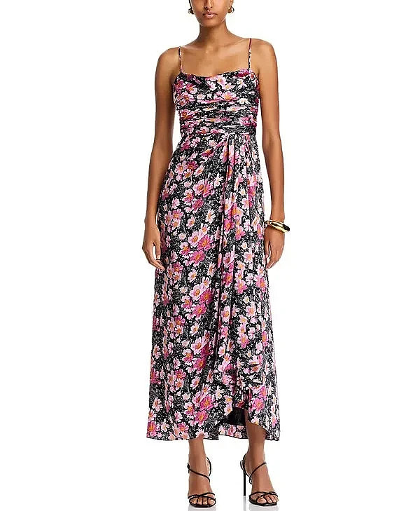 NWT- CINQ À SEPT ‘Kasia’ Cosmo Flowers Maxi-Dress, Black/Mauve Orchid – Size 12