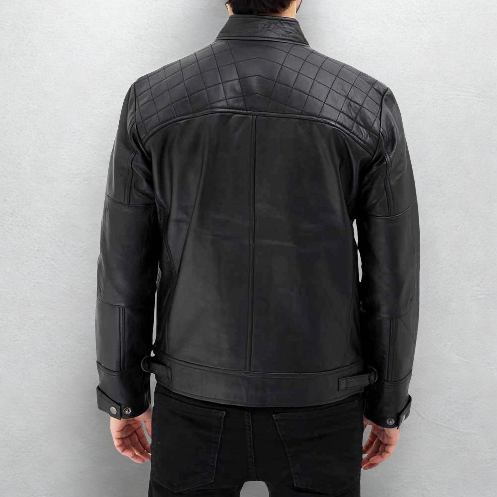 Men’s Genuine Sheepskin Leather Cafe Racer Motorcycle Biker Jacket Vintage Style