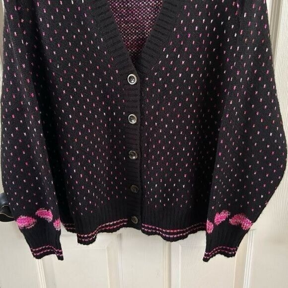 Torrid Sz 2 V Neck Button Front Heart Cardigan Sweater Pink Black Acrylic Blend