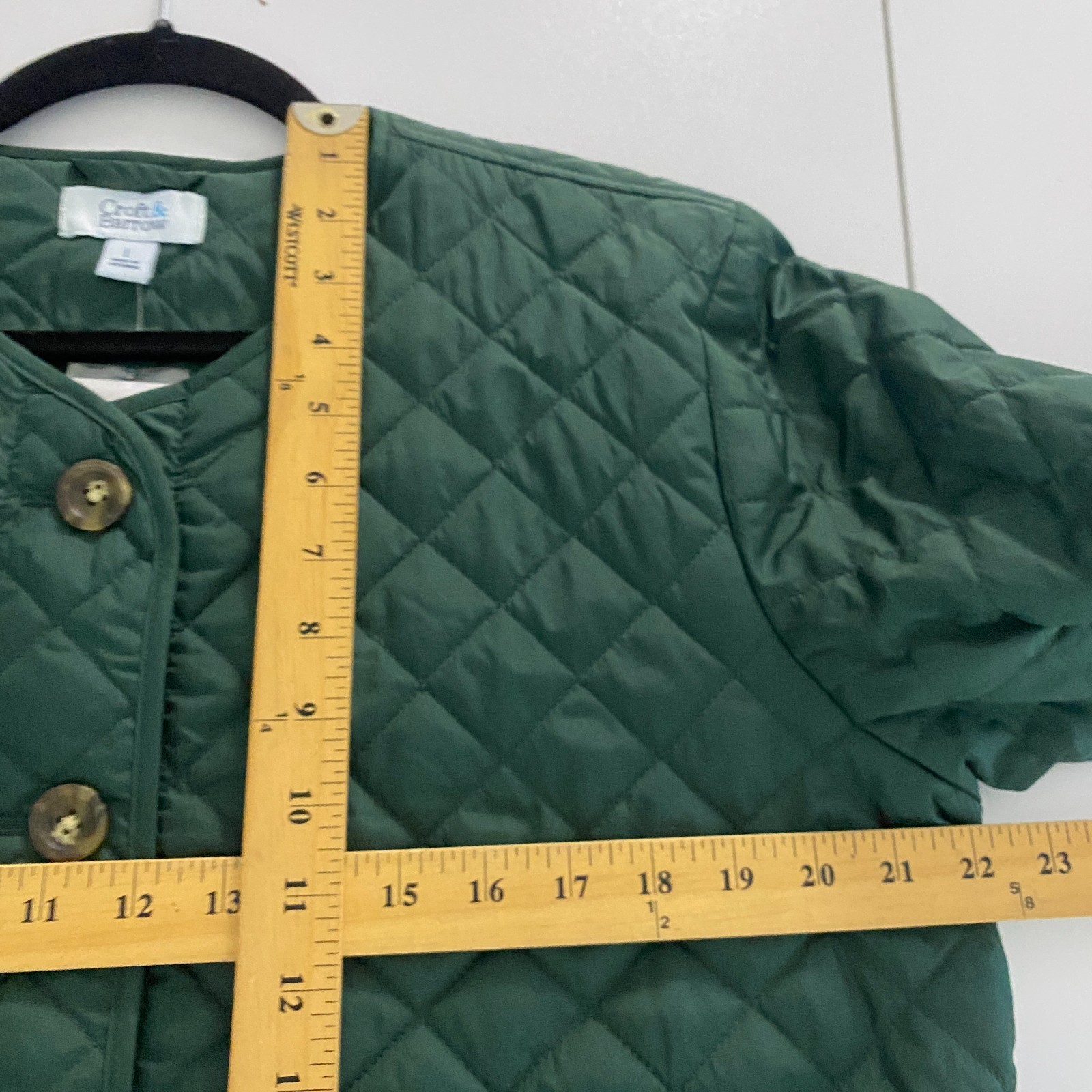 Croft & Barrow Quilted Button Up Long Sleeve Jacket Size Large Green Pockets