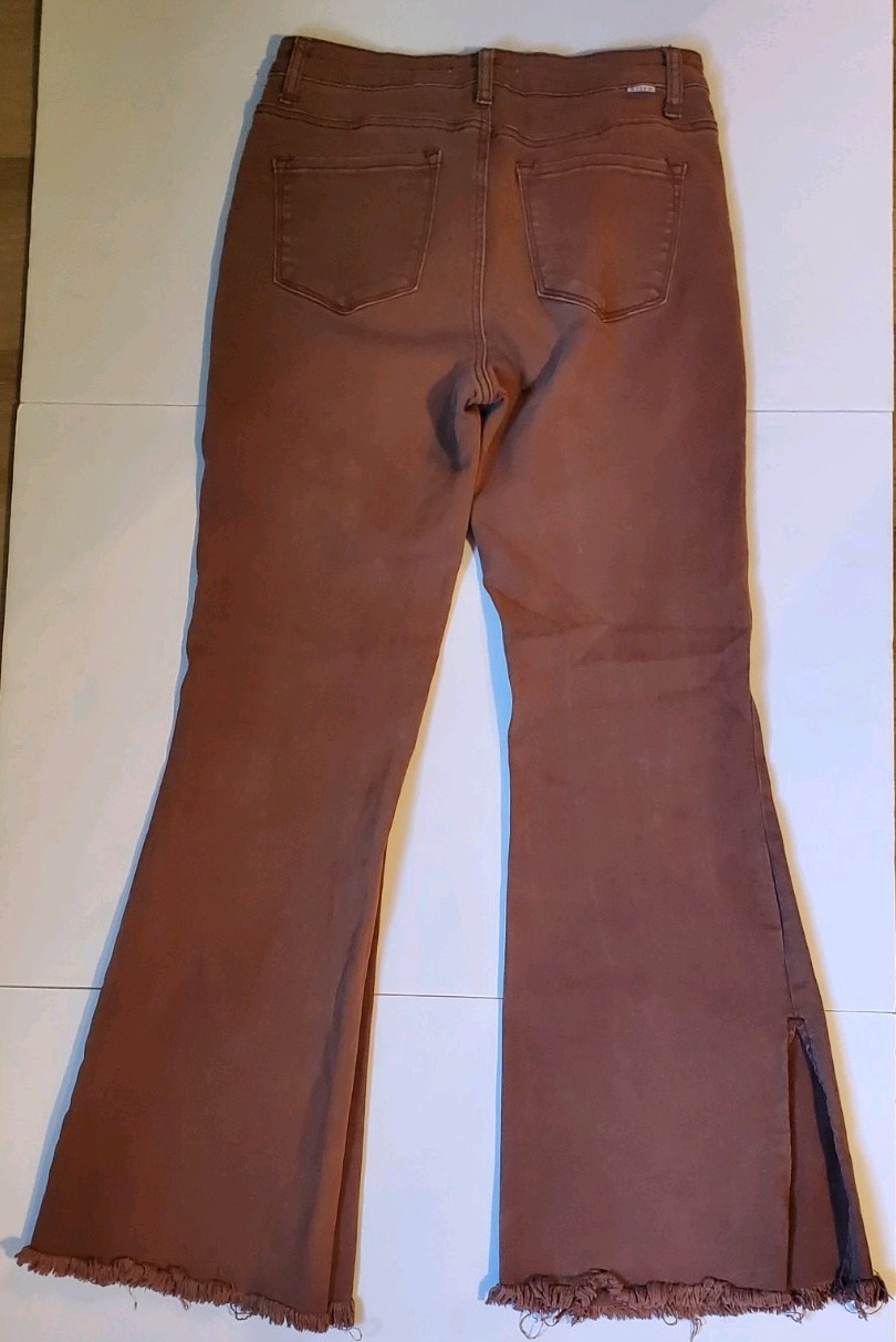 Womens Risen High Rise Wide Leg Jeans Expresso, Brown, Fringe, Slit Size 9/29