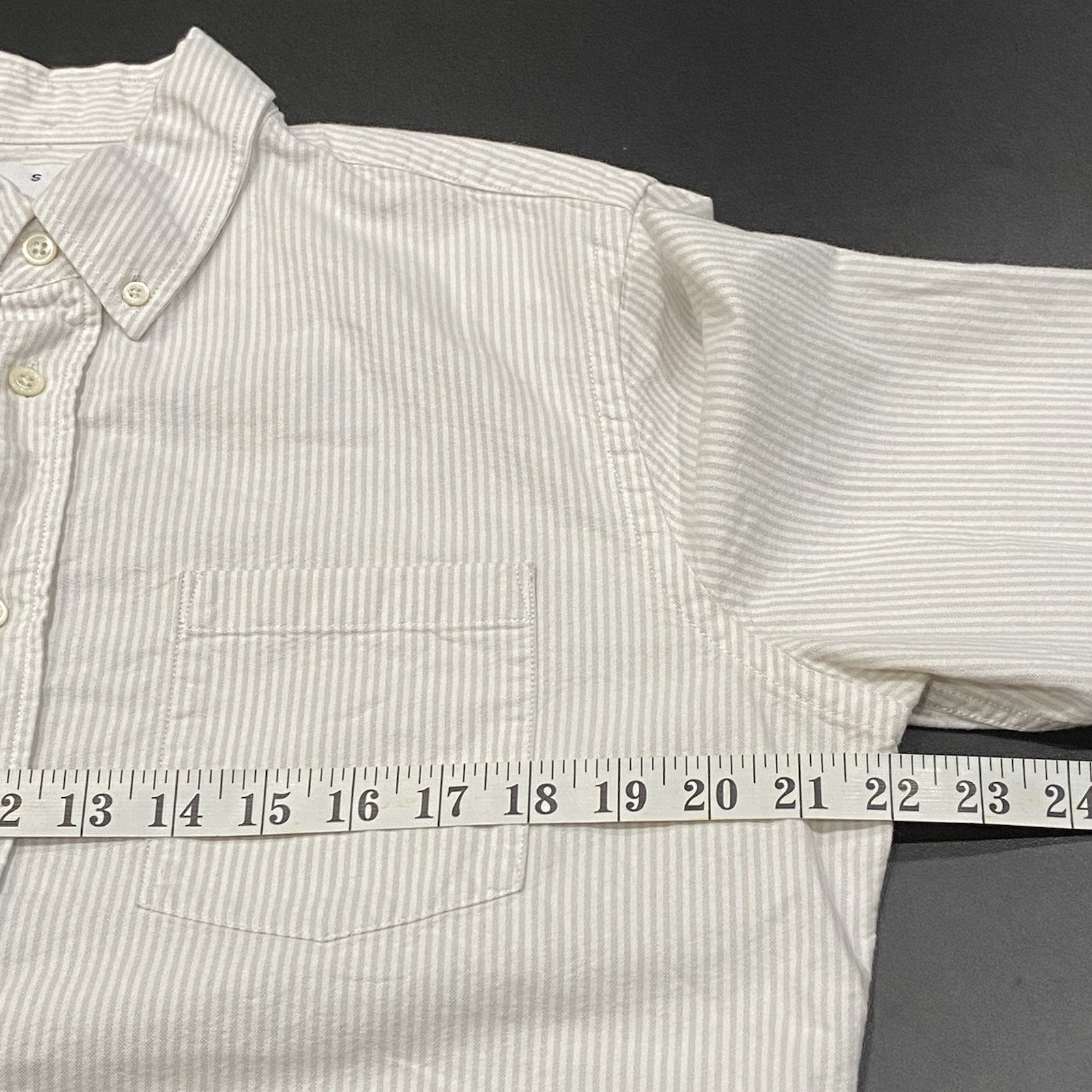 Asket Oxford Shirt Men’s Medium Reg Vertical Grey Stripe Pearl Button Preppy