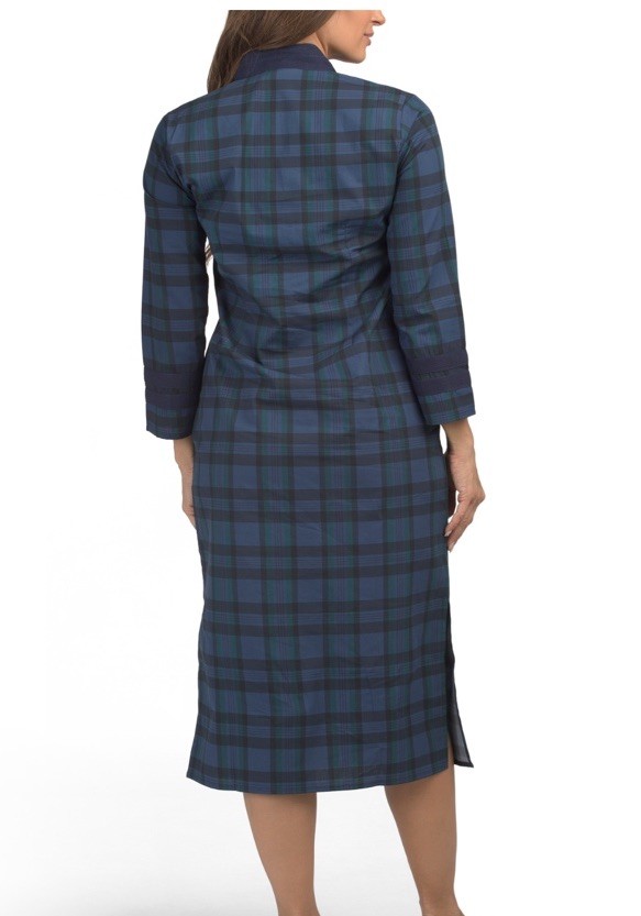 NWT Sail to Sable Blackwatch Plaid Cotton Long Sleeve Caftan Dress Resort M $188