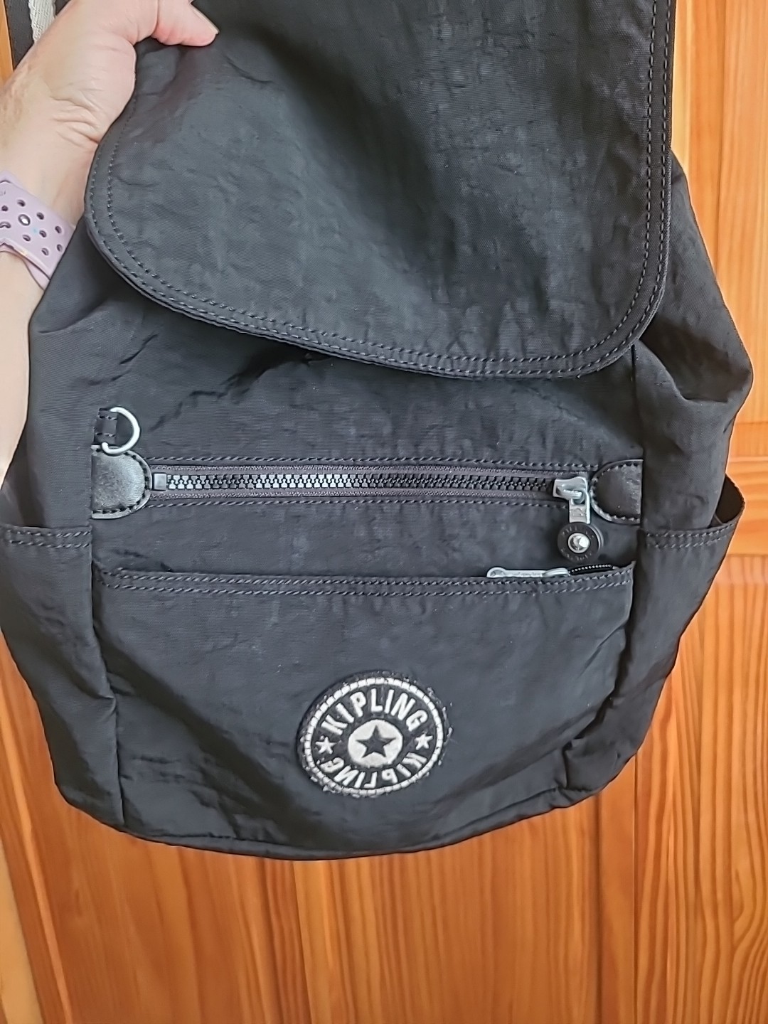 Kipling Womens Textured Zip Silver Tone Hardware Backpack Used