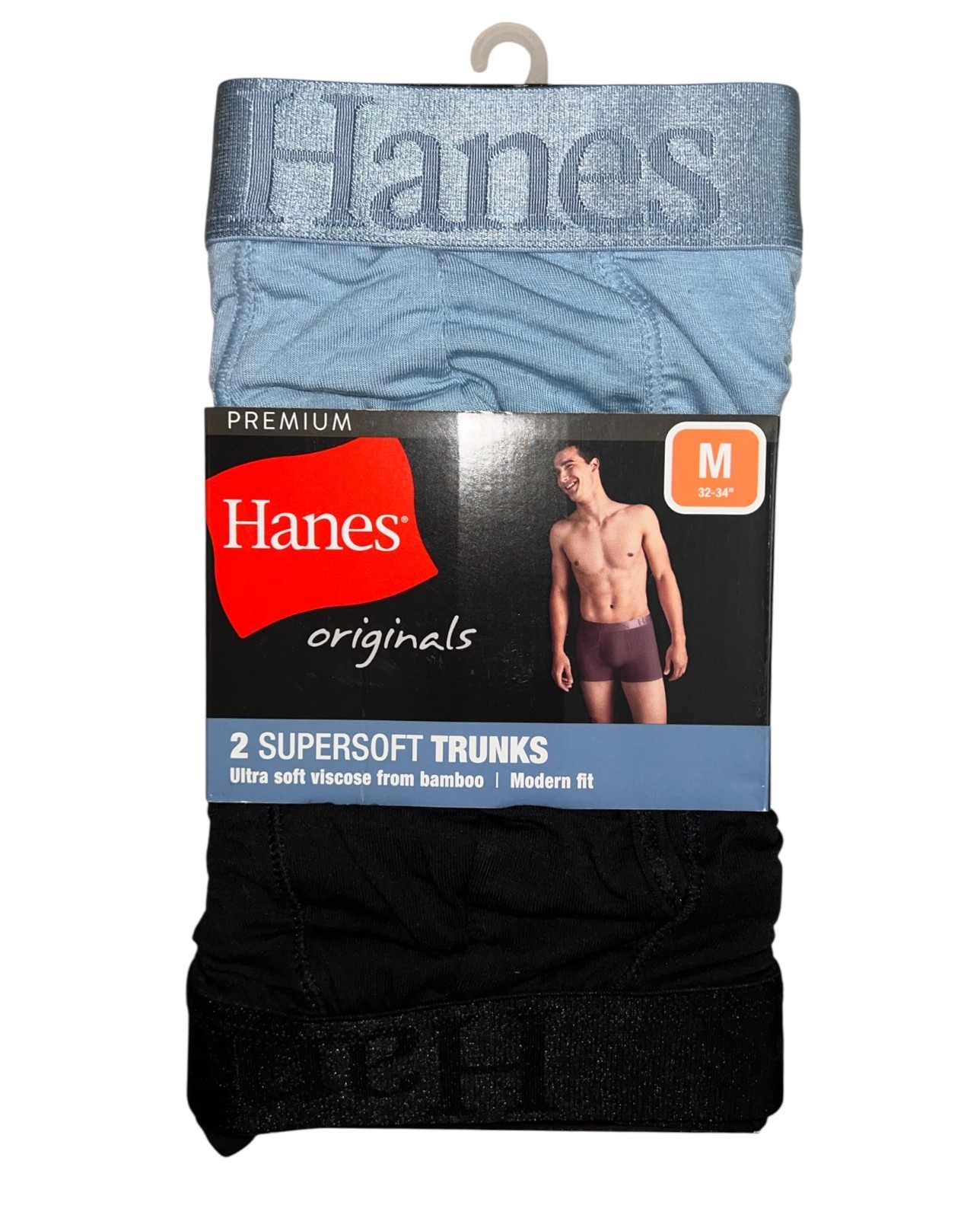 NEW~ Hanes sz M 32-34″ Mens Boxer Briefs Modern Soft Trunks Blue Blk 2 pk #29