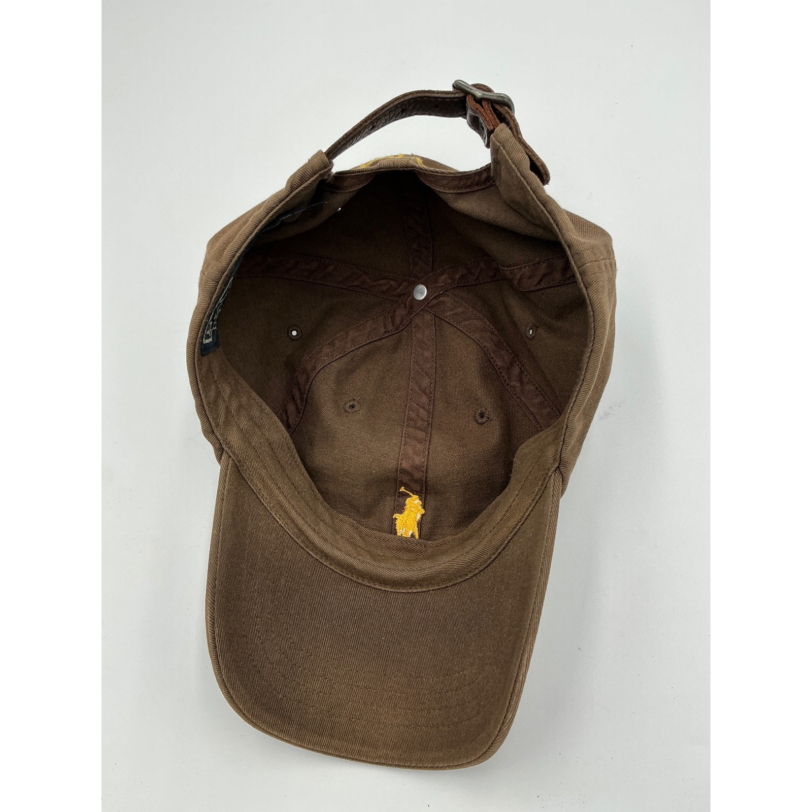 Polo Ralph Lauren Brown Yellow Pony Baseball Cap Leather Strap Dad Hat OSFA