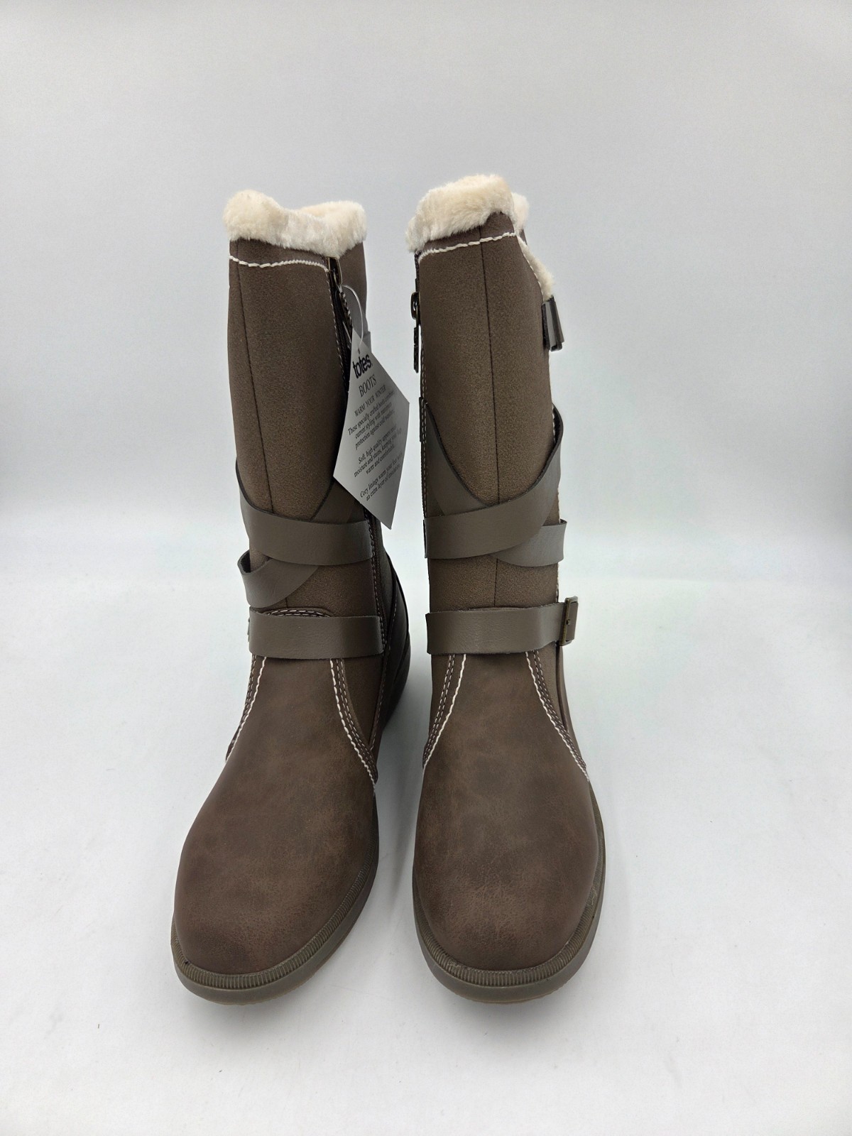 6M Totes Womens Winter Boots Diedre Brown Faux Leather Faux Fur Lined