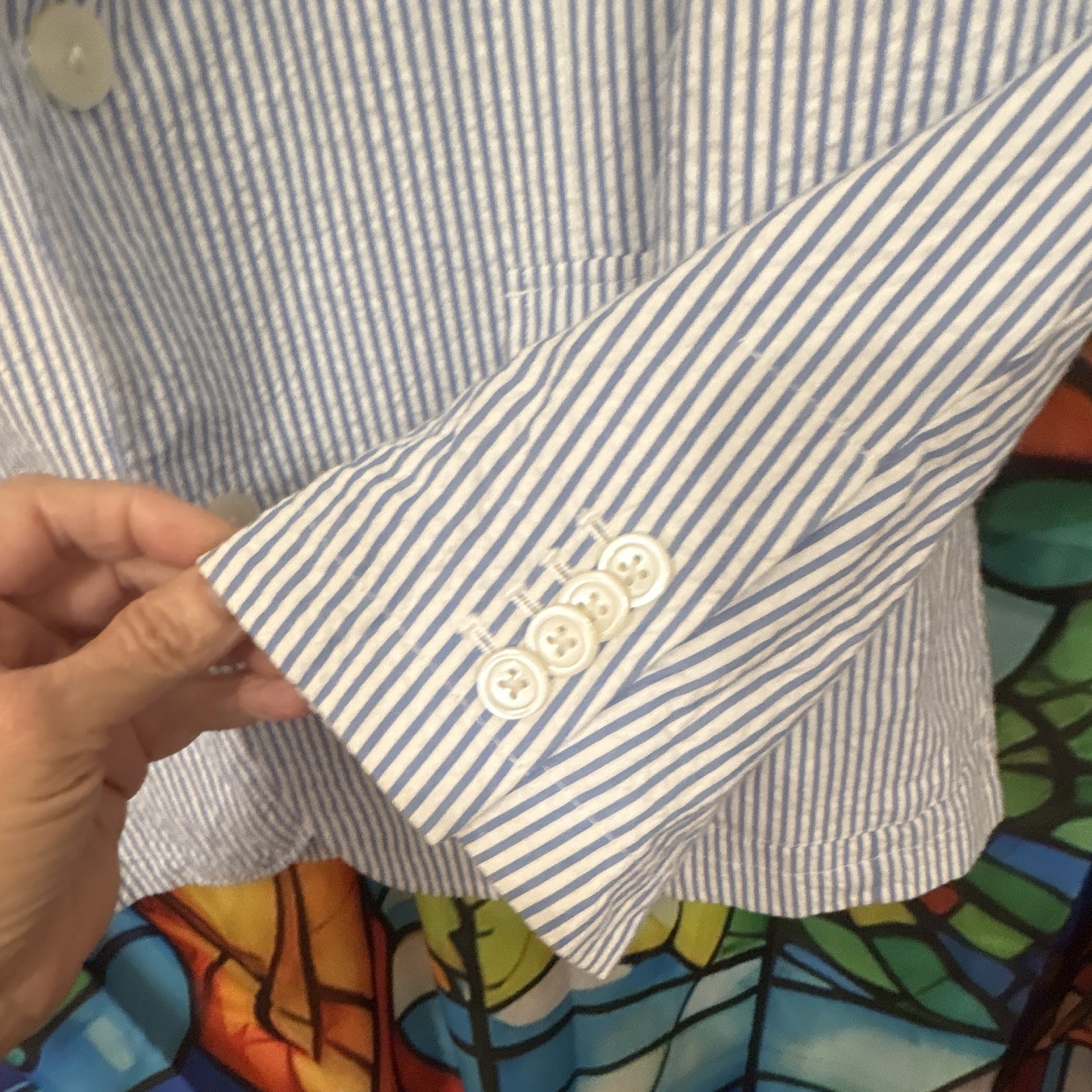 Cremieux Seersucker Pinstripe Jacket Size L. Excellent Condition.