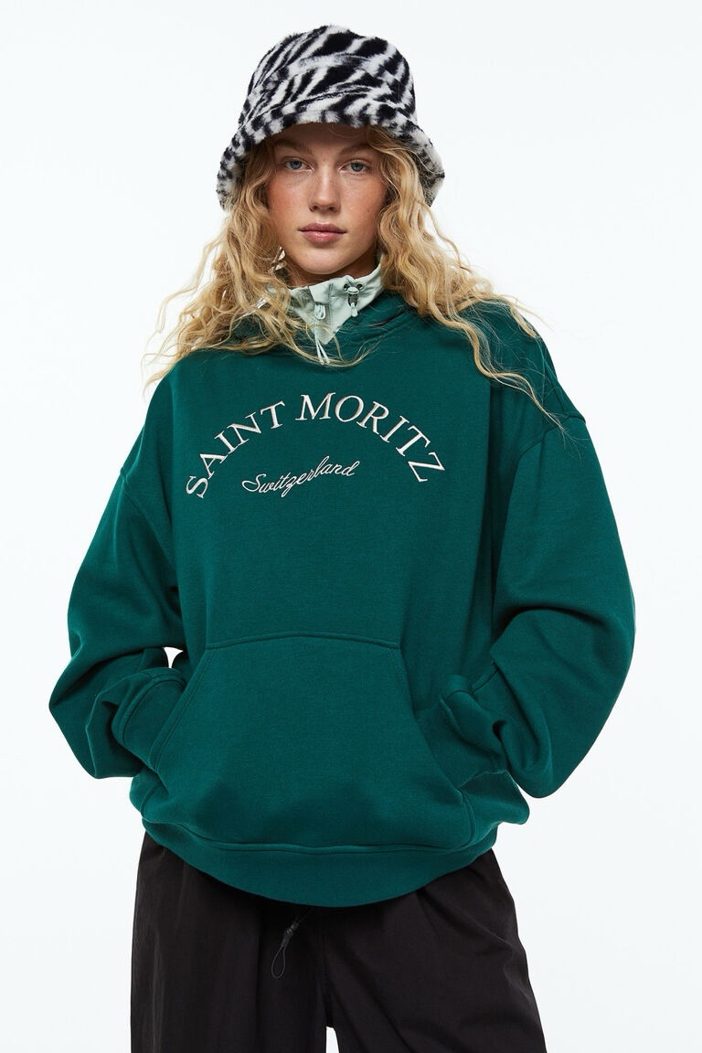 Saint Moritz Switzerland Emerald Green Pullover Hoodie Adult Size L H&M Divided