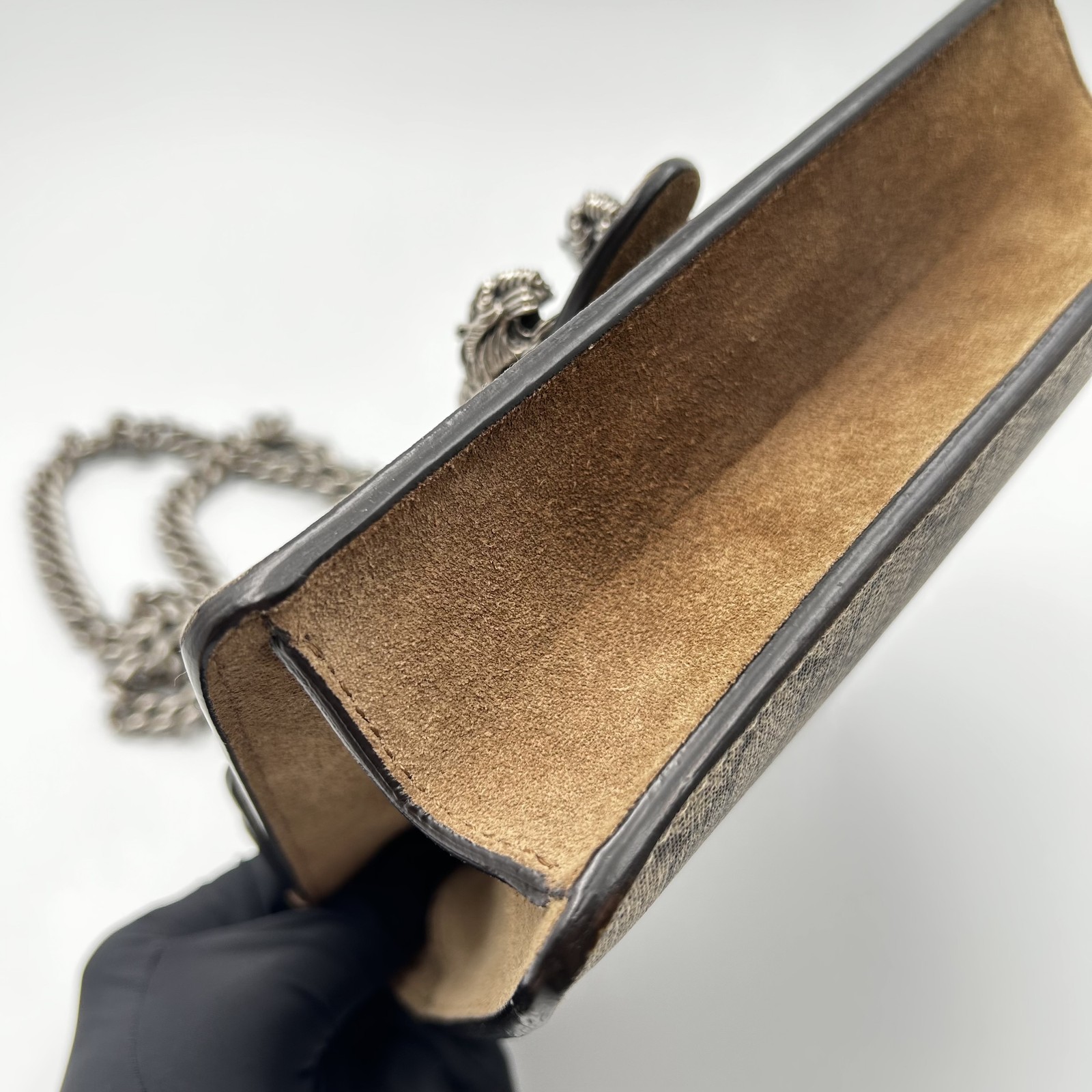 GUCCI Dionysus Mini GG Supreme Canvas Chain Crossbody Shoulder Bag Silver HW