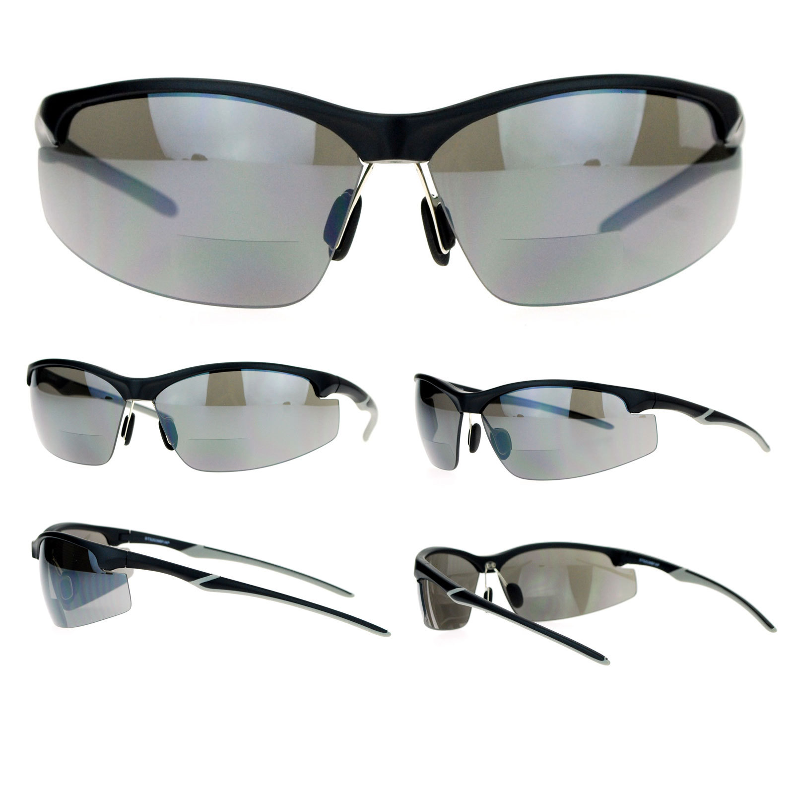 SA106 Mens All Black Bifocal Lens Sport Baseball Half Rim Sunglasses