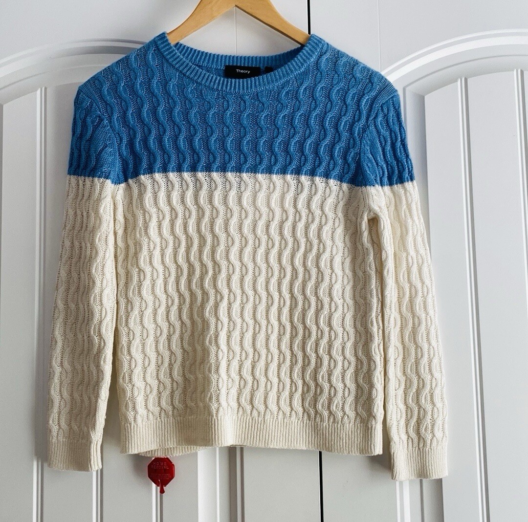 Theory NWT Colorblock Blue Cream Sag Harbor Sweater Size Petite Small