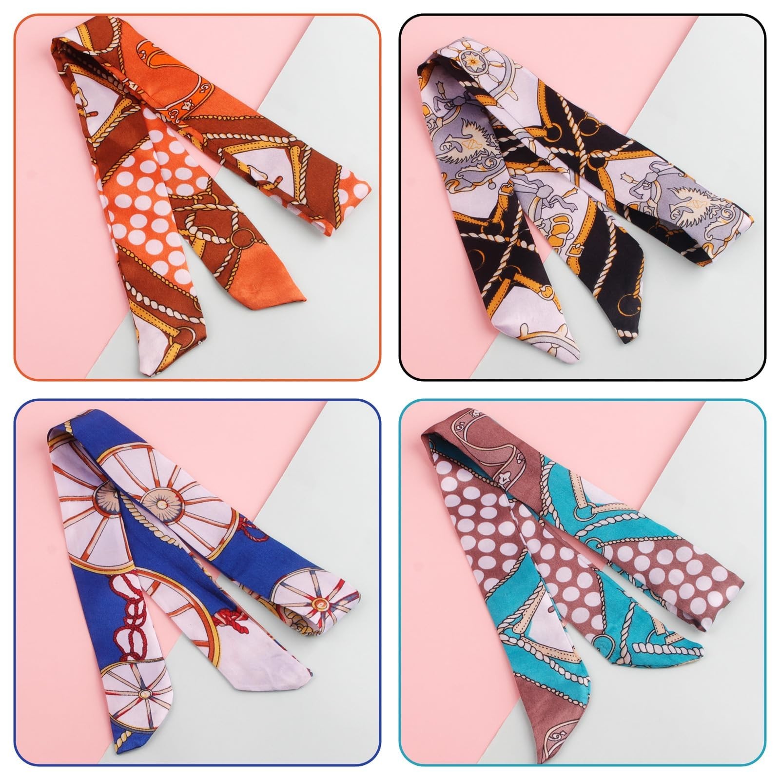 7 Pack Satin Handbag Handle Wrap Ribbon Neckerchief Scarf for Women