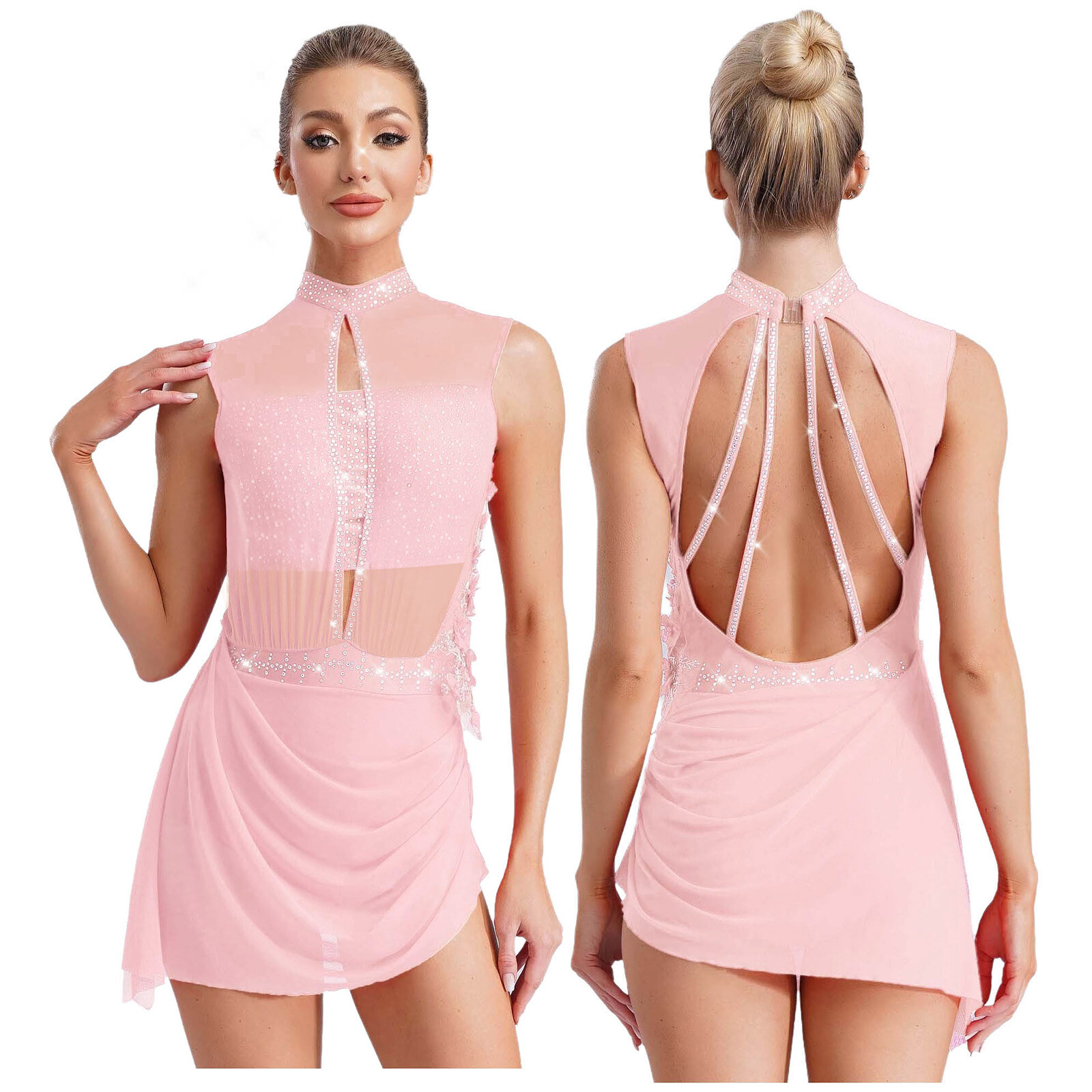 US Womens Lyrical Dance Dress Sleeveless Leotard Figure Skating Dance Costume