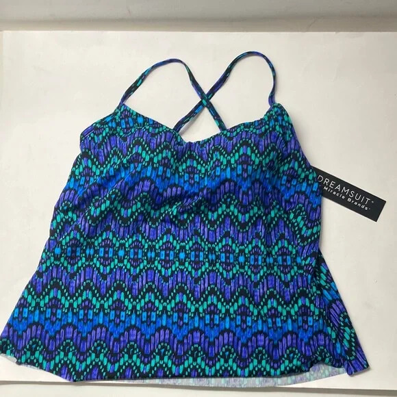 New! Slimming V-Front Blue Tankini Swim Suit Top – Dreamsuit by Miracle Brands
